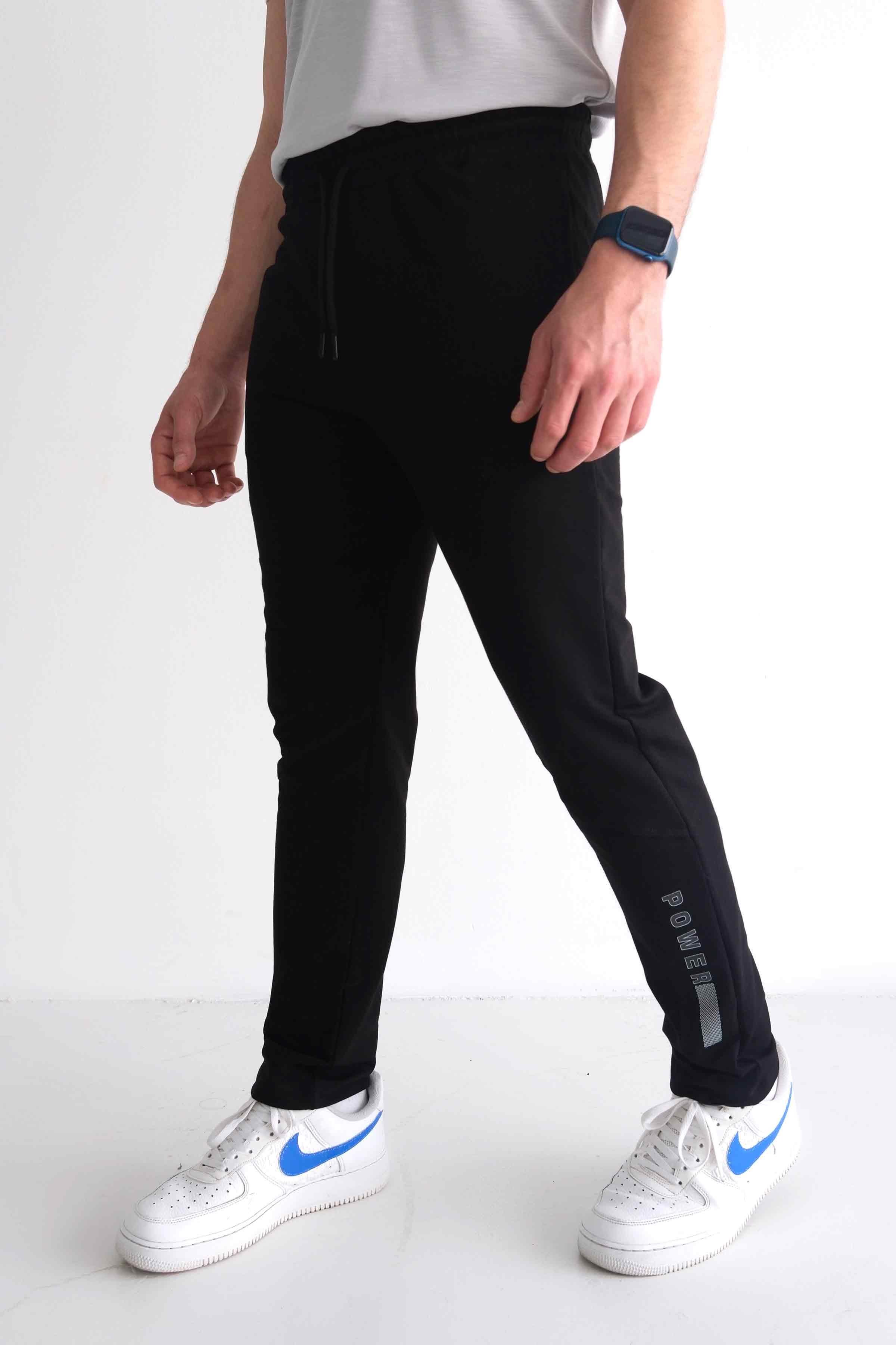 Men’s Slim-Fit Drawstring Printed Sweatpants with Pockets, Straight Leg - Black