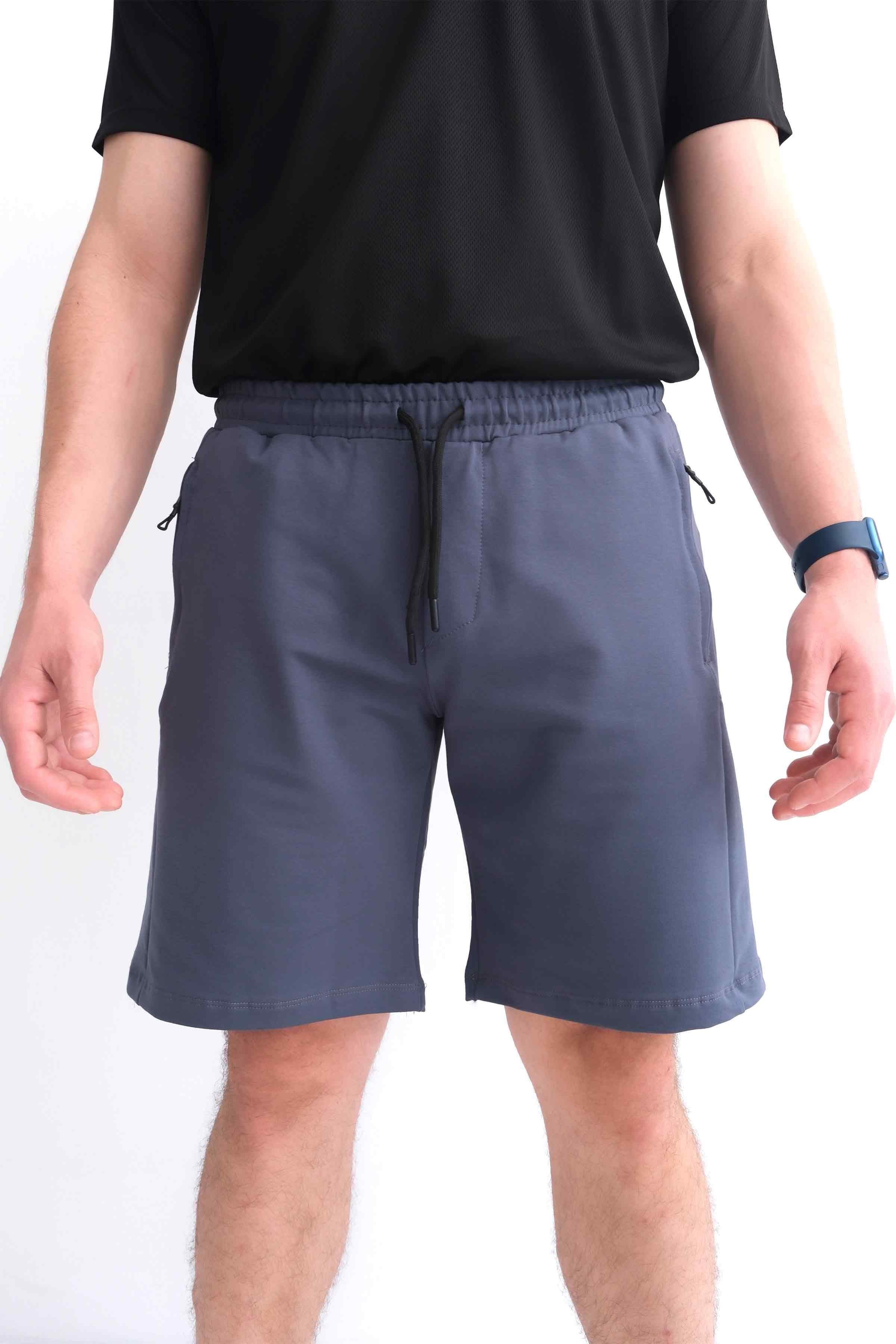 Men’s Elastic Waist Paneled Shorts with Zip Pockets - Charcoal