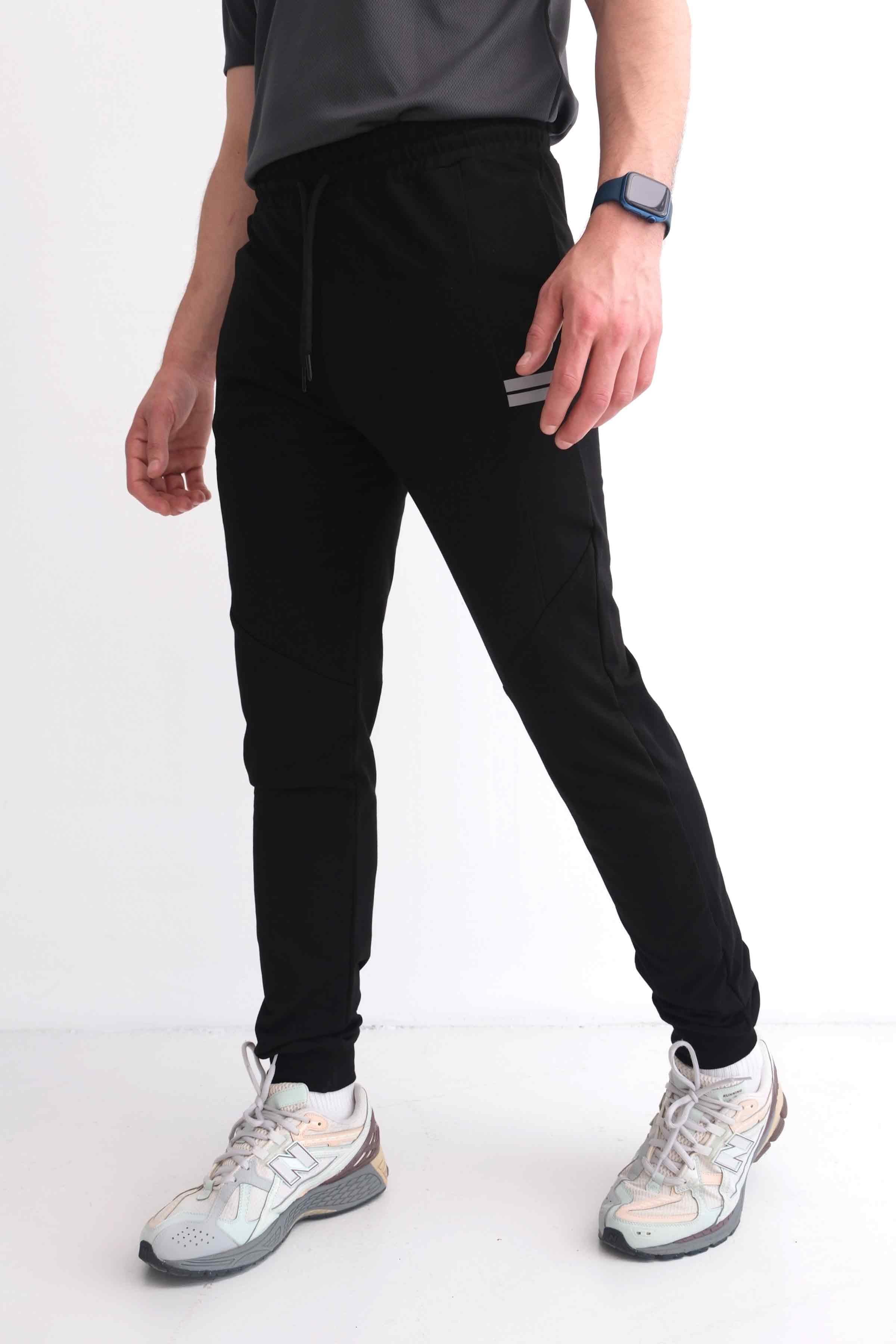 Men’s Relax Fit Elastic-Waist Tapered Sweatpants with Side Stripes – Black