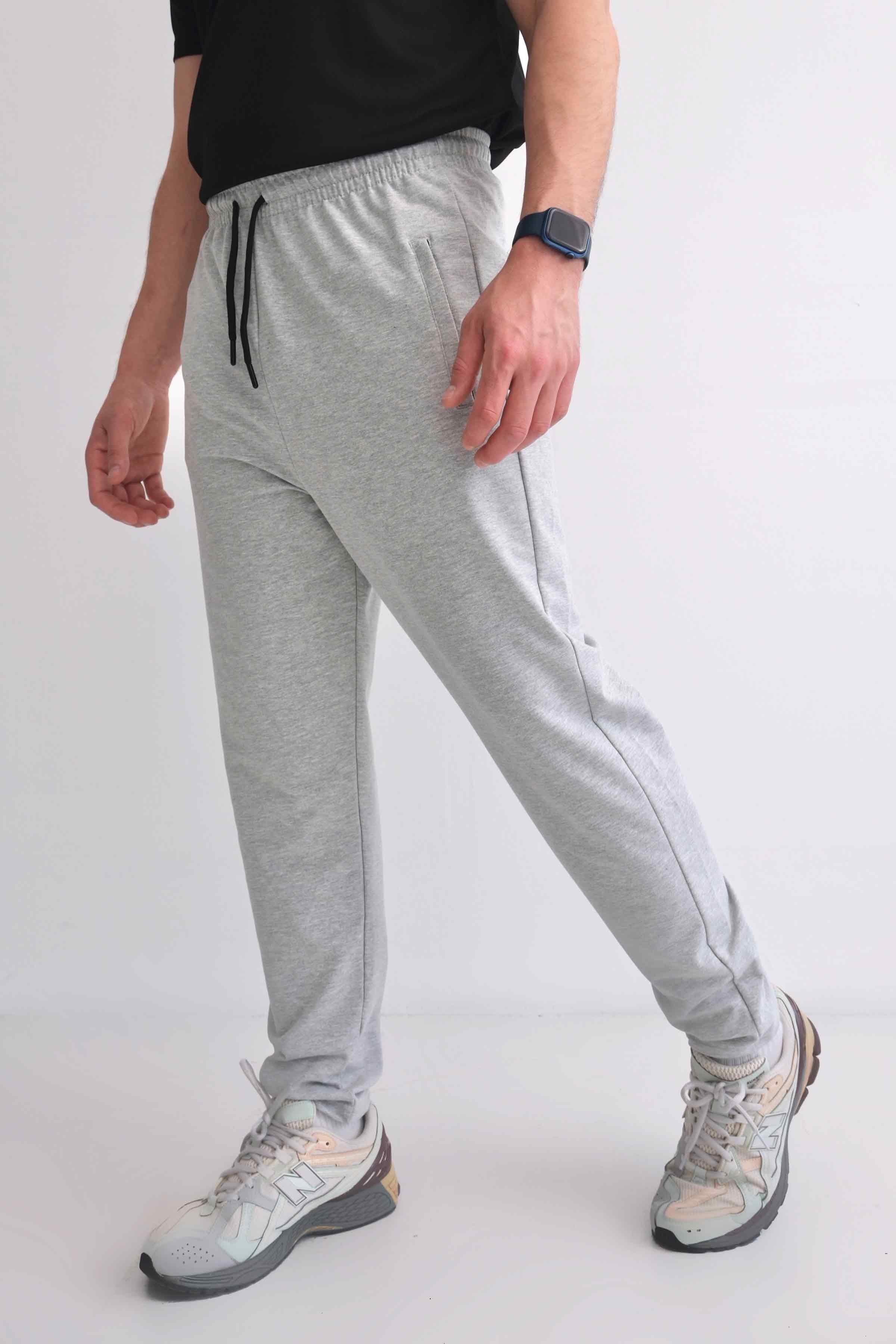 Men’s Relax Fit Elastic-Waist Cotton Straight-Leg Sweatpants with Welt Pockets – Grey