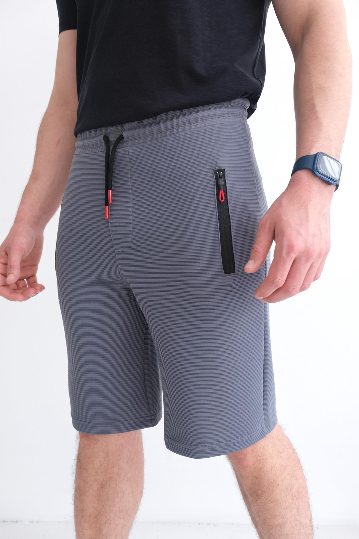 Men’s Relax Fit Ottoman Shorts with Elastic Waist and Zip Pockets – Charcoal