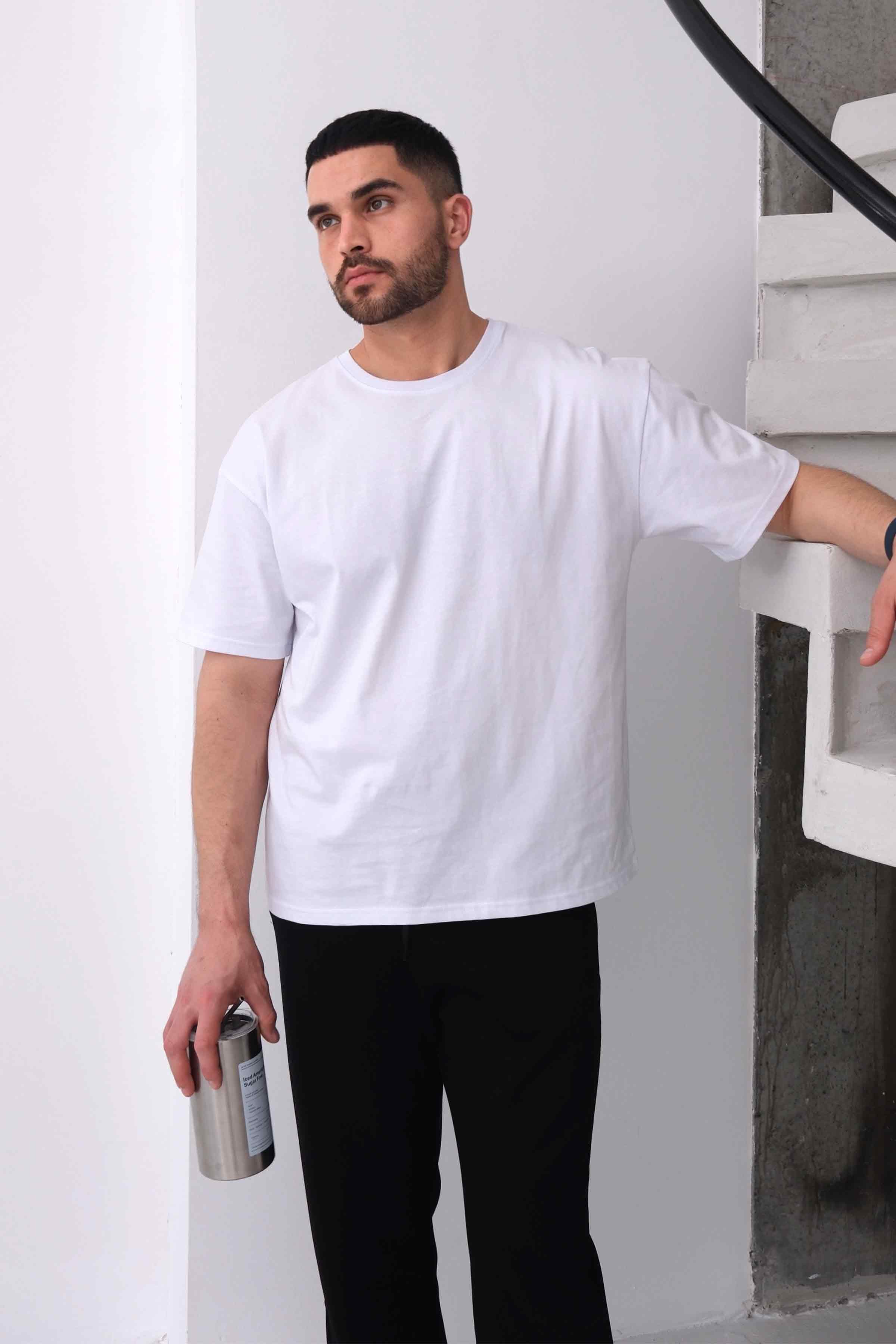 Men’s Oversized 100% Cotton Crew-Neck Basic T-Shirt - White