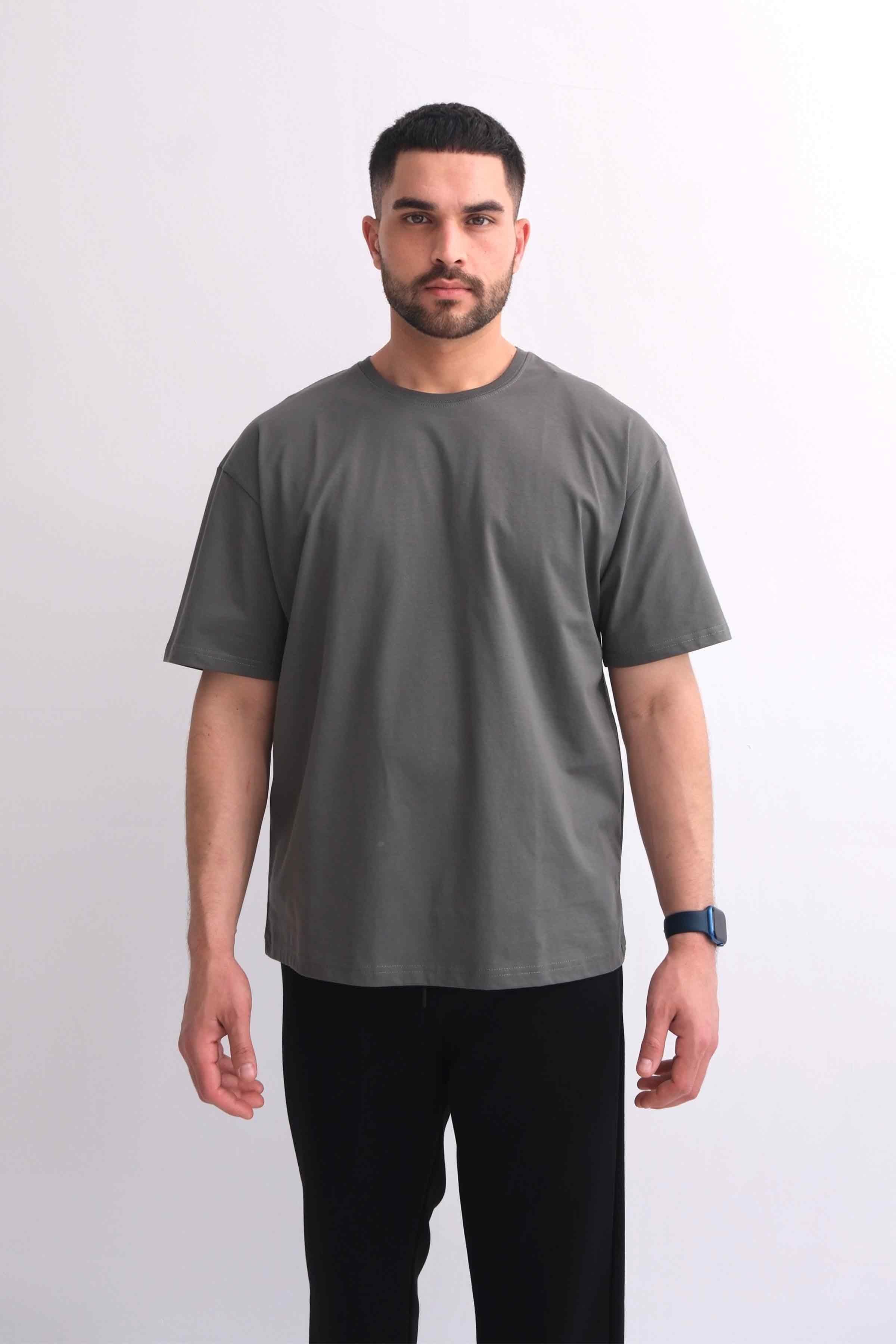 Men’s Oversized 100% Cotton Crew-Neck Basic T-Shirt - Charcoal