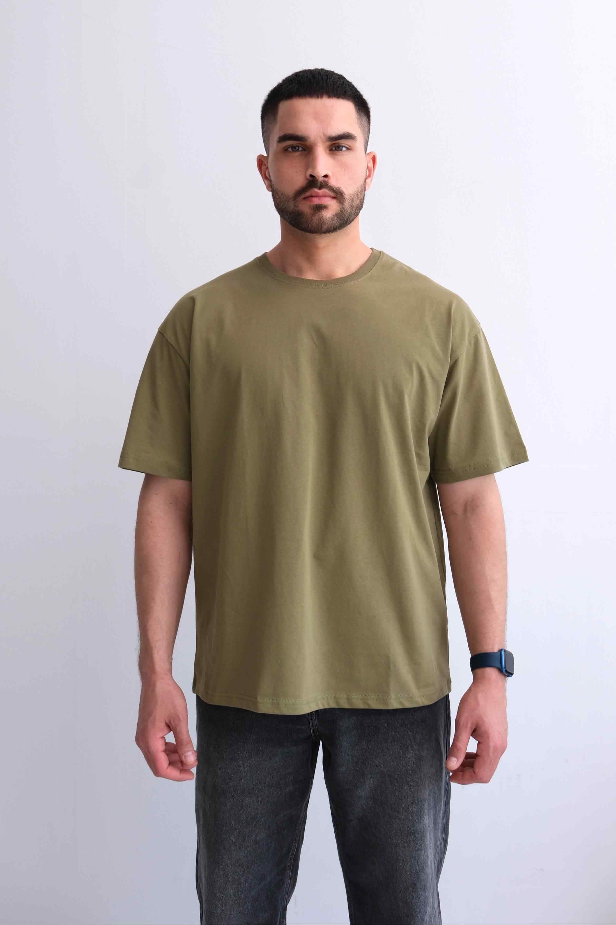 Men’s Oversized 100% Cotton Crew-Neck Basic T-Shirt - Khaki