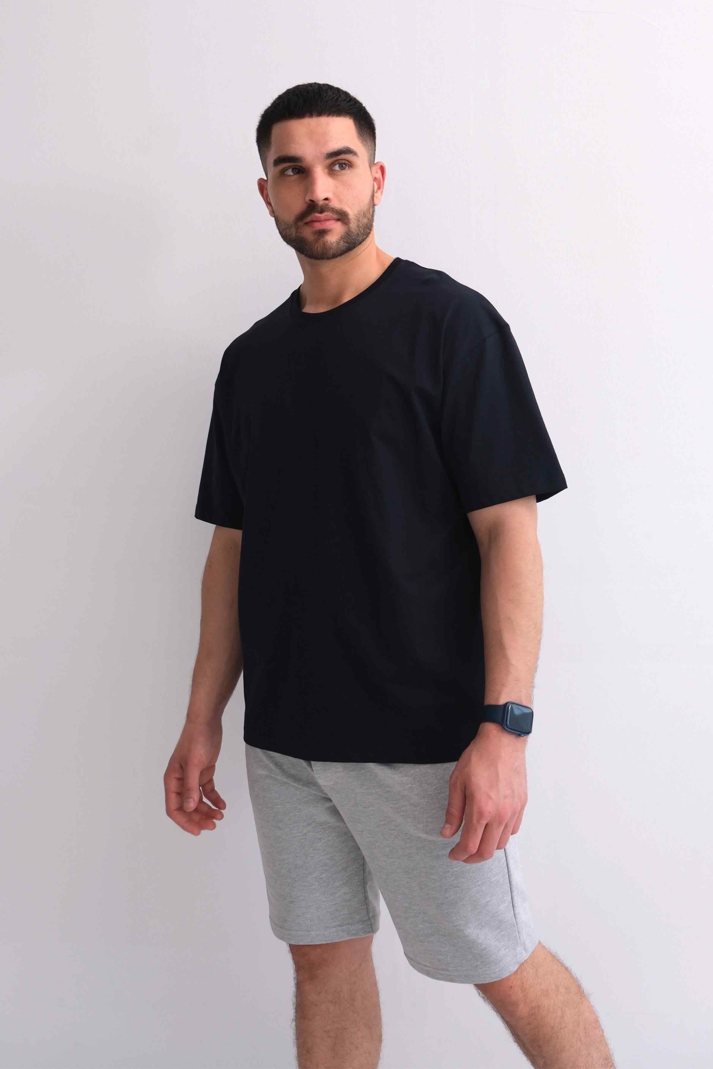 Men’s Oversized 100% Cotton Crew-Neck Basic T-Shirt - Navy