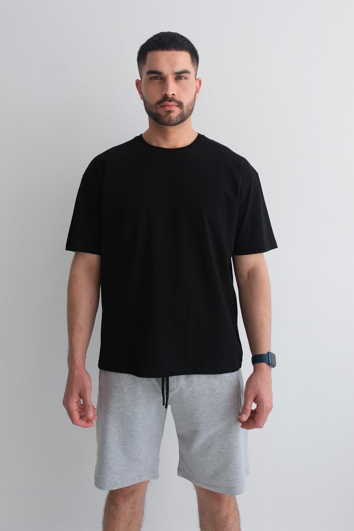 Men’s Oversized 100% Cotton Crew-Neck Basic T-Shirt - Black