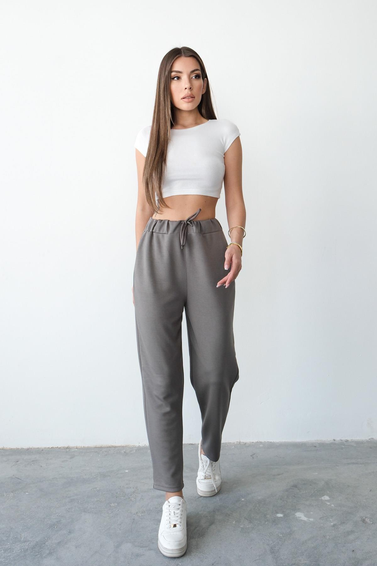 Regular Fit Drawstring Modal Women’s Straight-Leg Sweatpants - Taupe