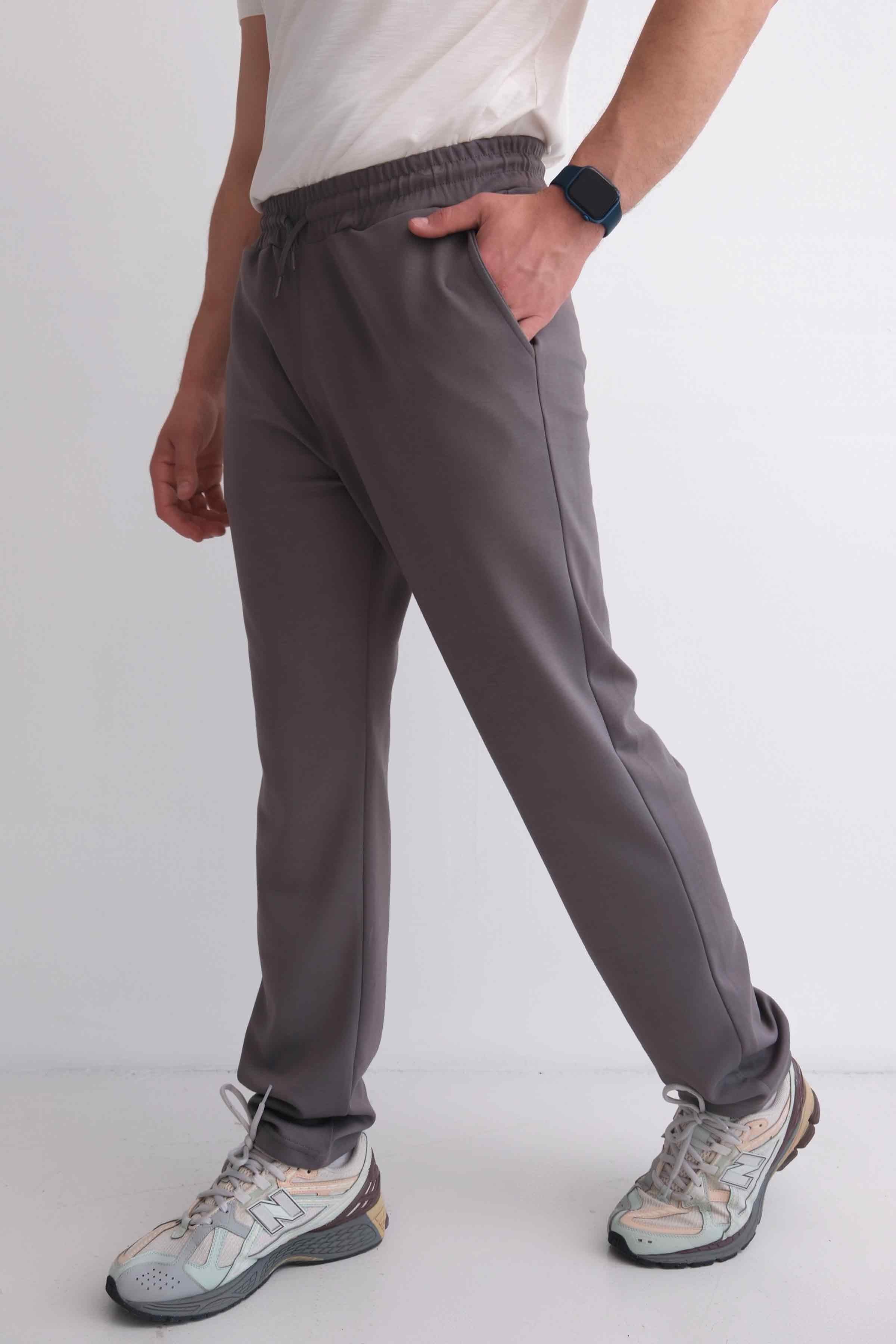 Relax Fit Modal Sweatpants with Pockets, Straight Leg - Grey