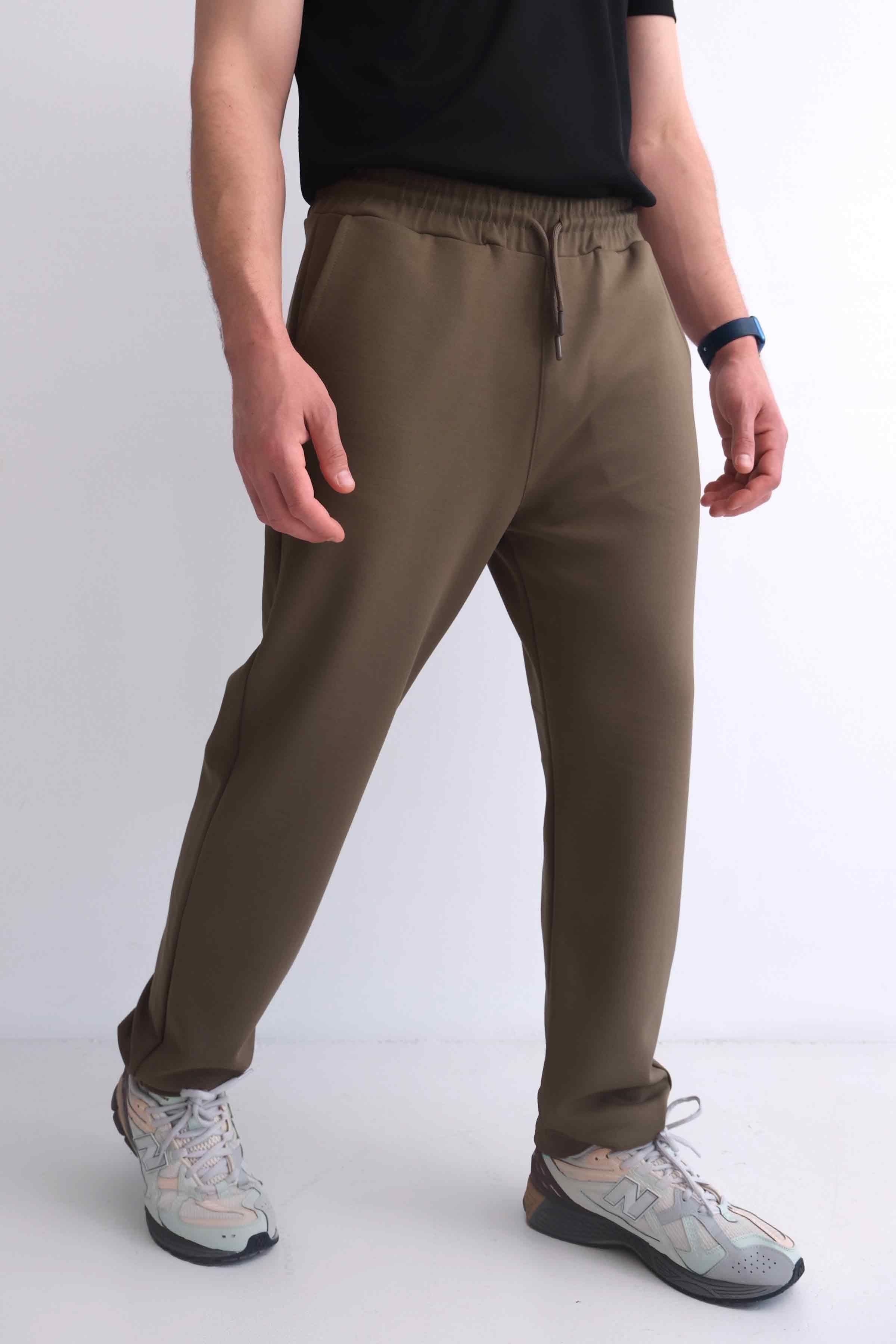 Relax Fit Modal Sweatpants with Pockets, Straight Leg - Khaki