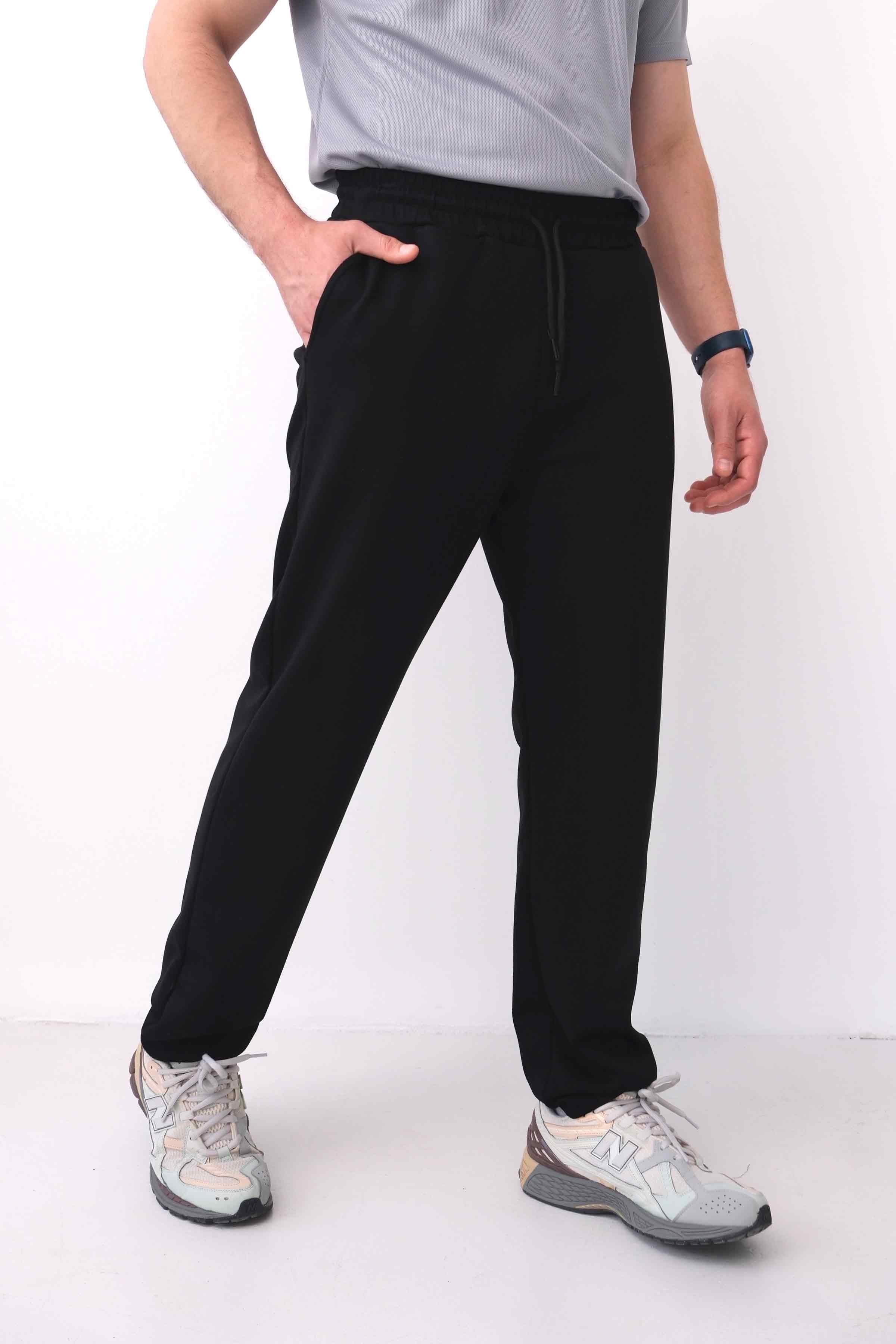 Relax Fit Modal Sweatpants with Pockets, Straight Leg - Black