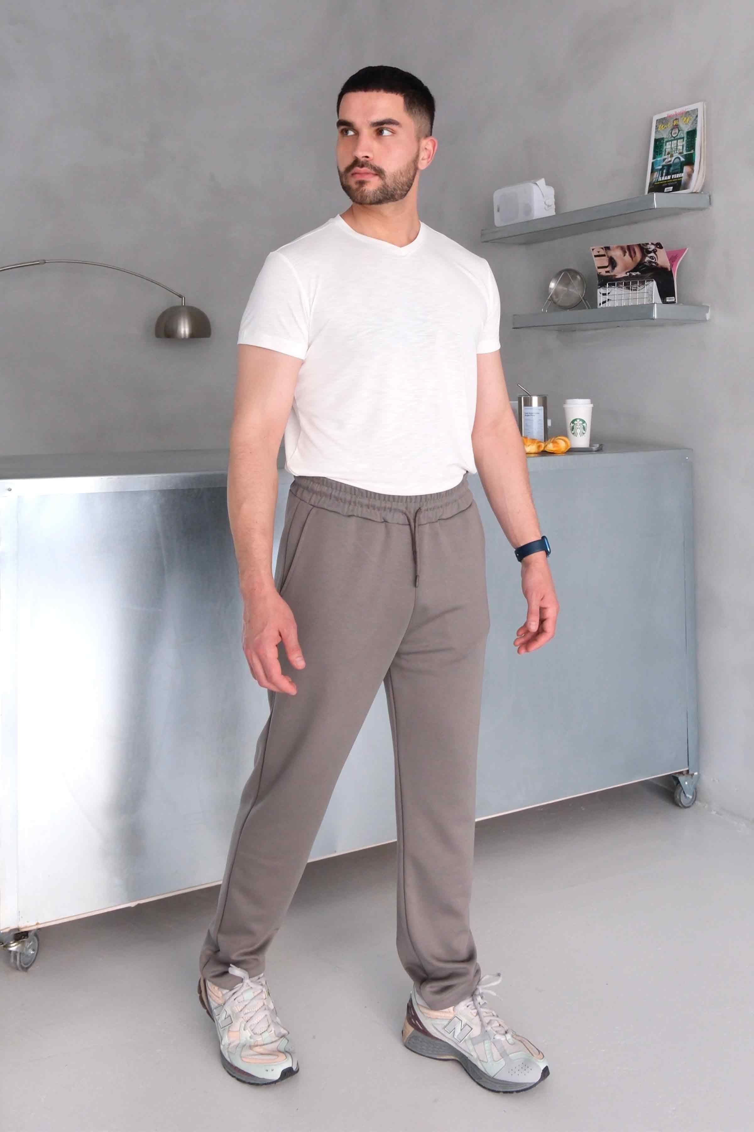 Relax Fit Modal Sweatpants with Pockets, Straight Leg - Taupe