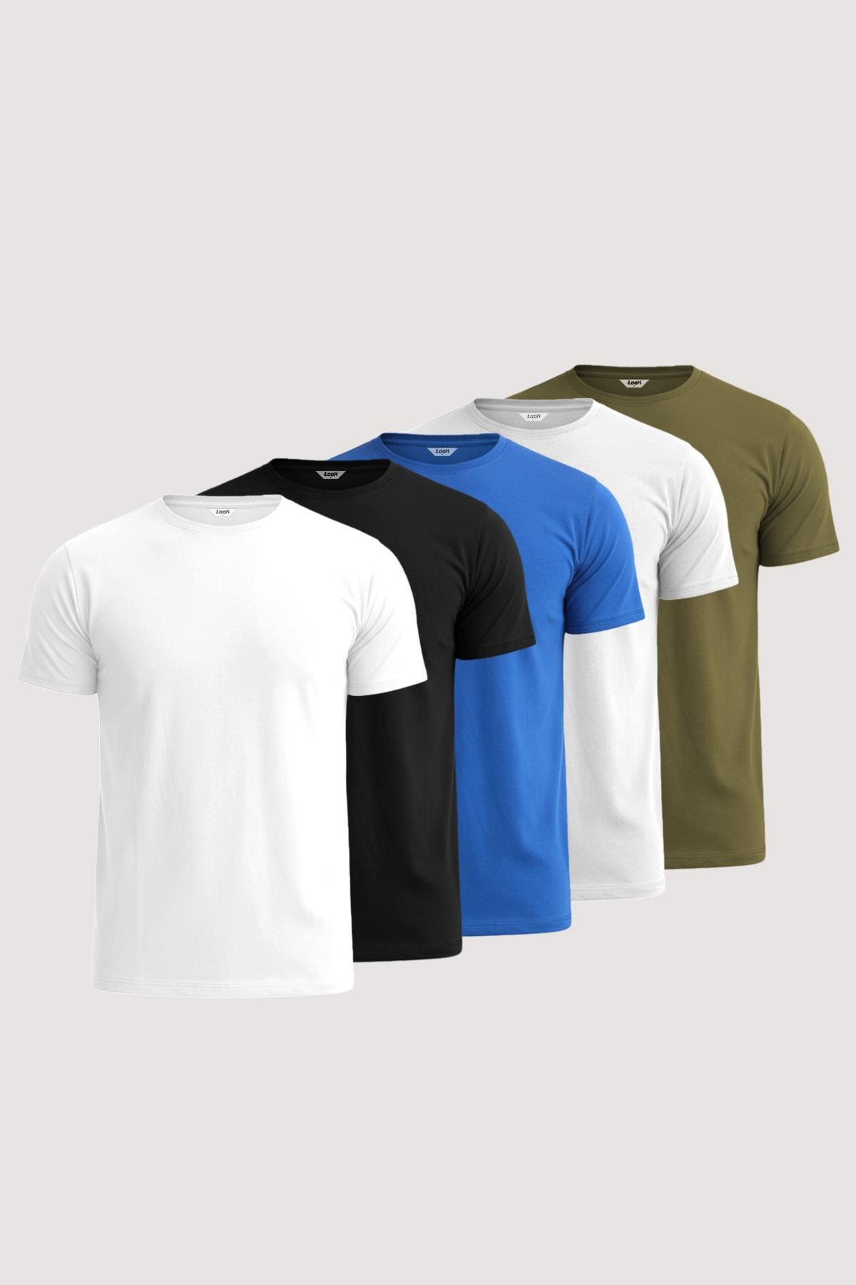 Men’s Crew-Neck Plain 100% Cotton Basic T-Shirts – 5-Pack
