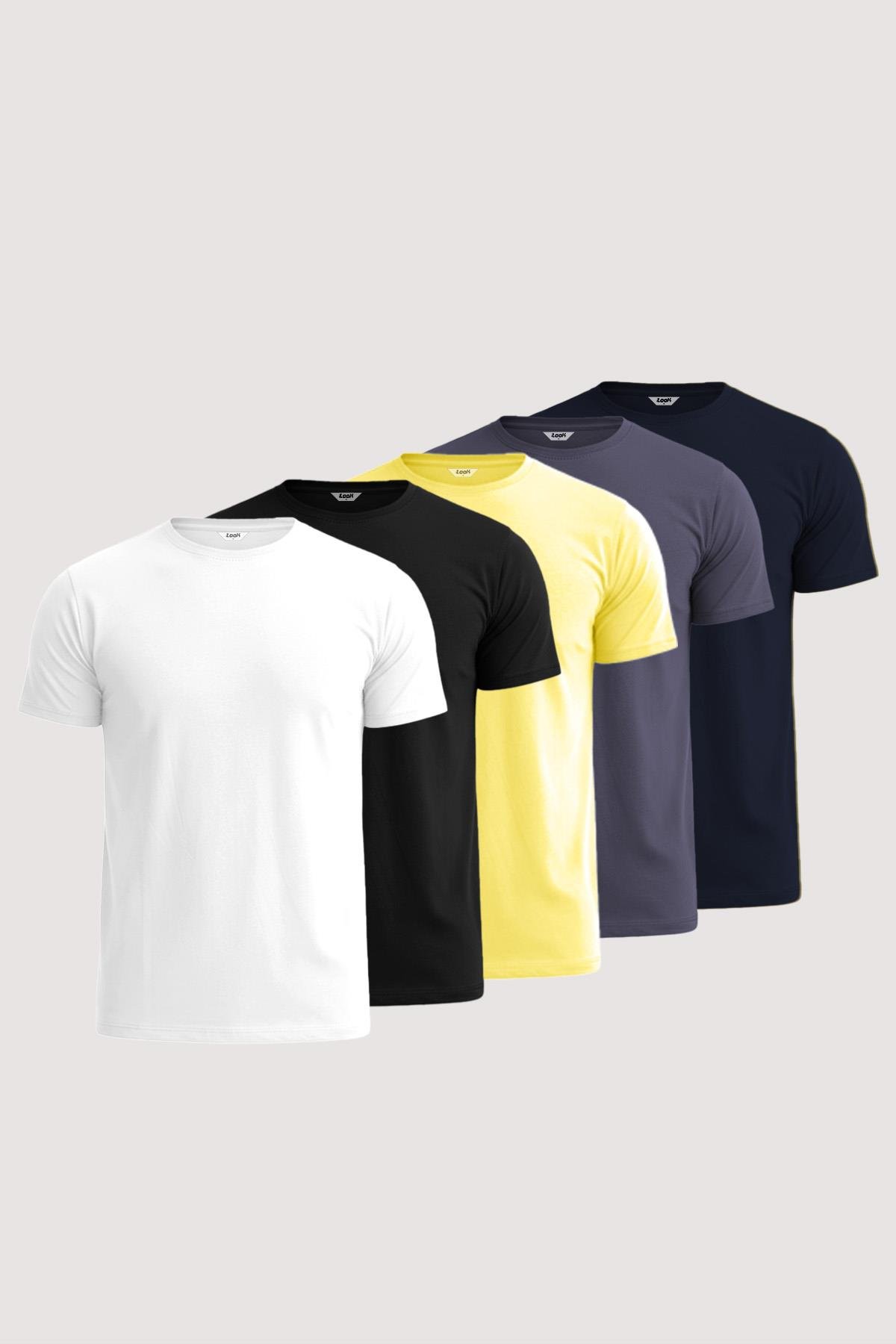 Men’s Crew-Neck Plain 100% Cotton Basic T-Shirts – 5-Pack