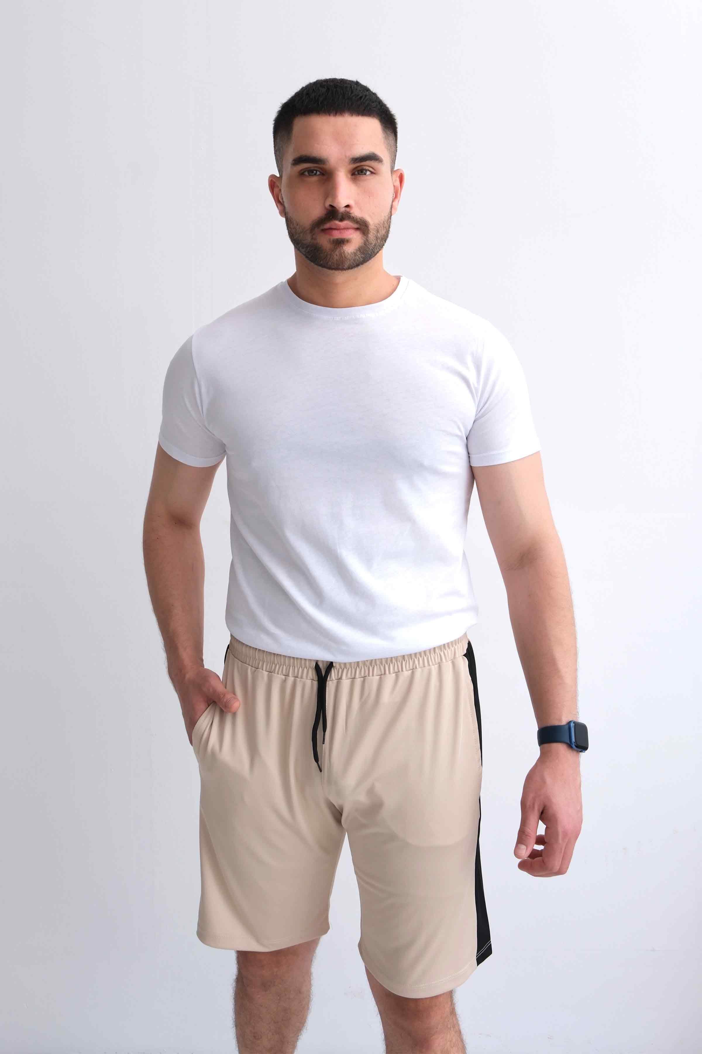 Men’s Regular-Fit Paneled Drawstring Shorts – Beige