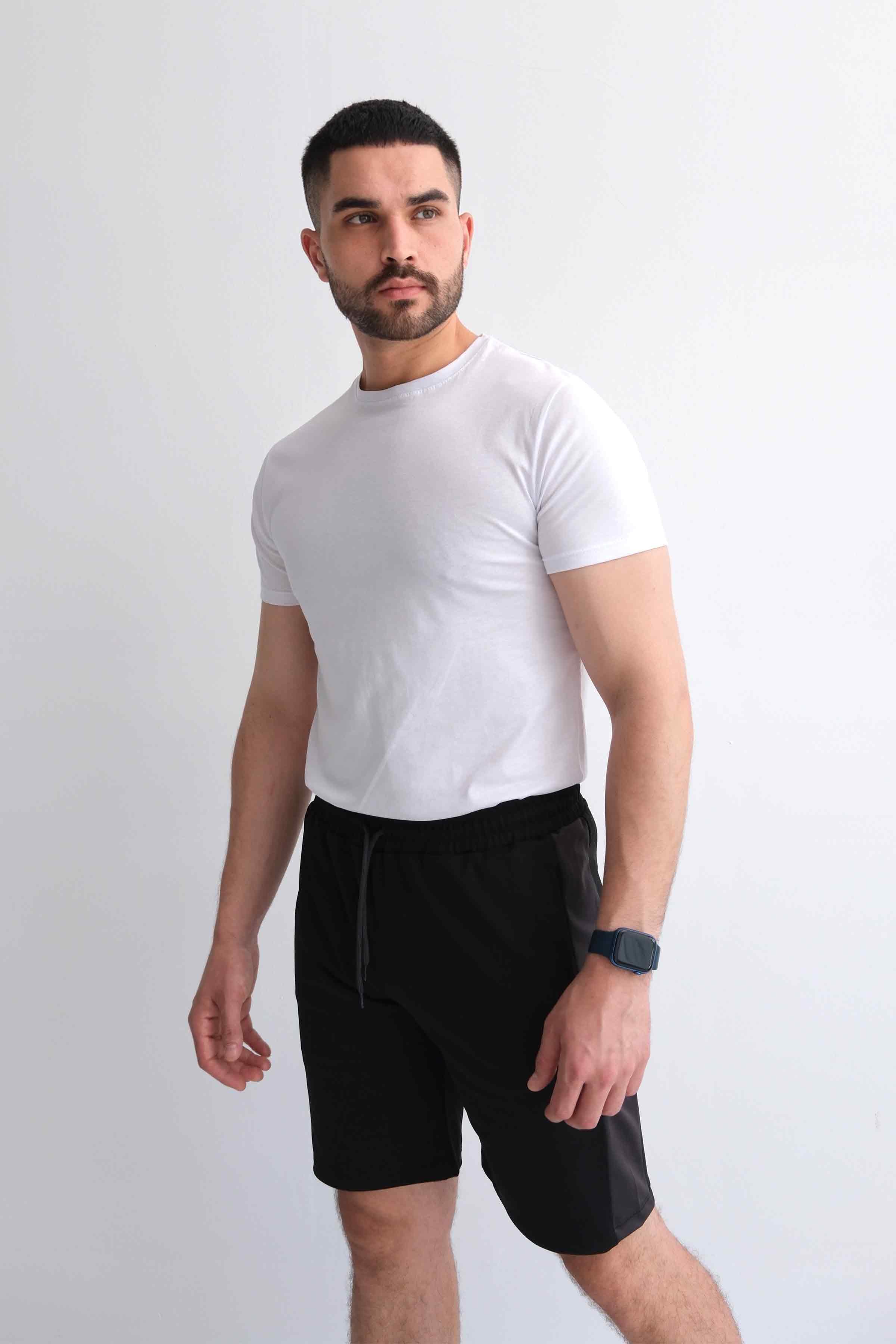 Men’s Regular-Fit Paneled Drawstring Shorts – Black