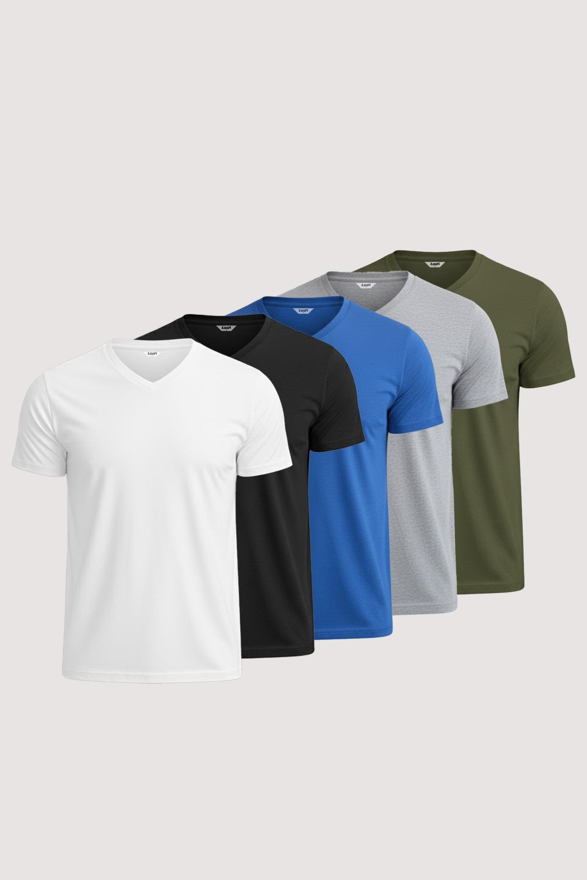 Men’s V-Neck Plain 100% Cotton Basic T-Shirts – 5-Pack