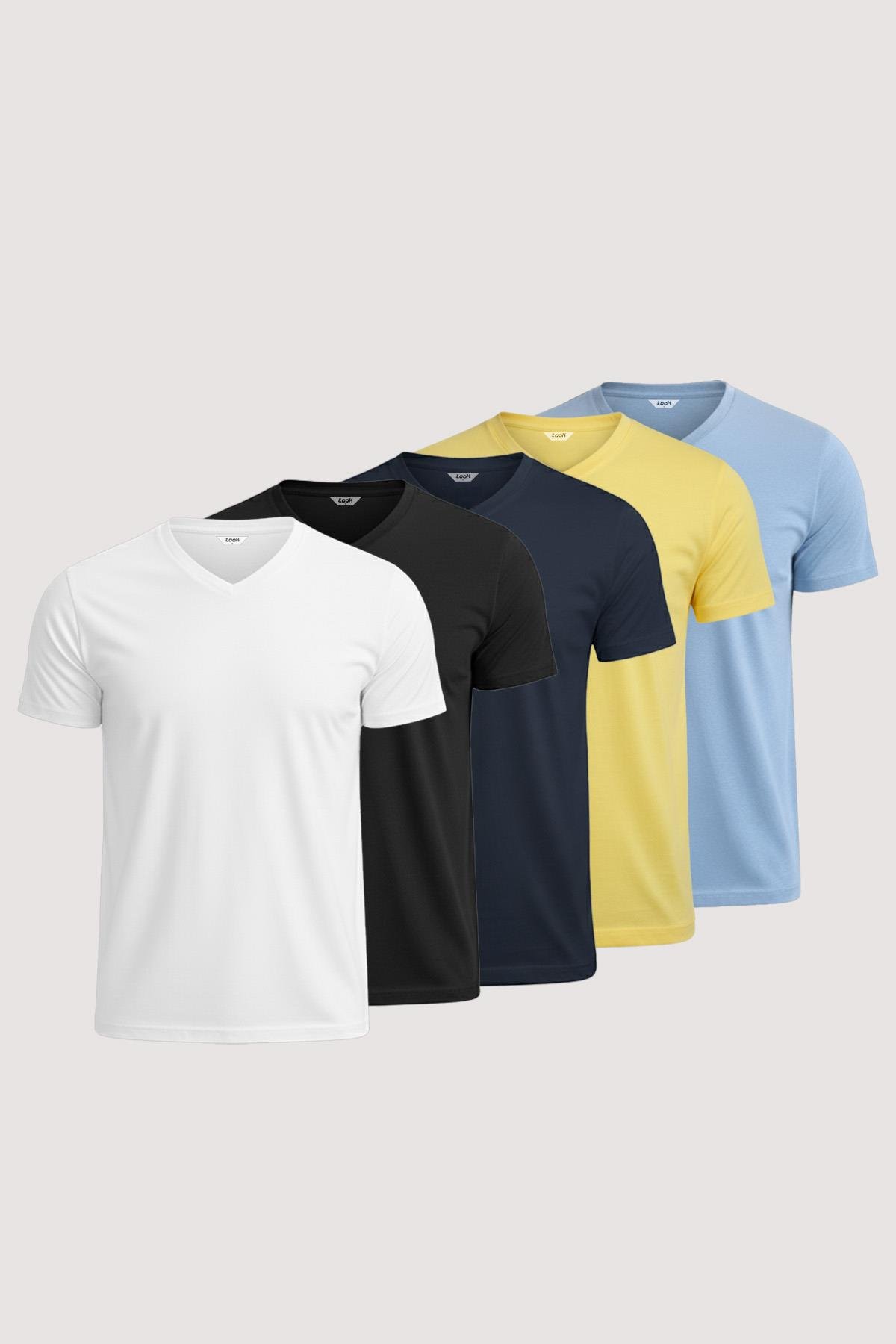 Men’s V-Neck Plain 100% Cotton Basic T-Shirts – 5-Pack