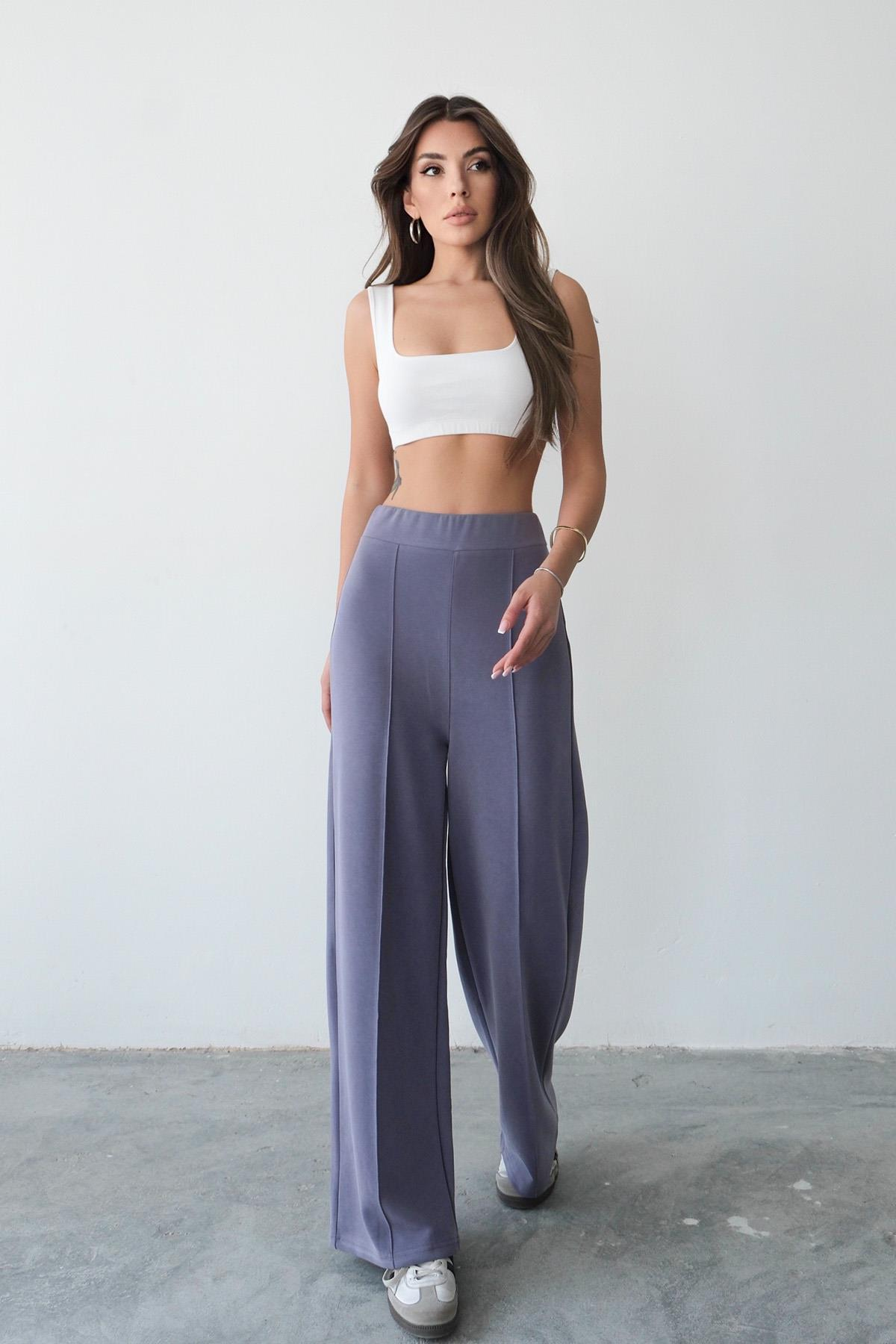 High-Waist Relaxed Fit Modal Women’s Wide-Leg Sweatpants with Pintuck & Drawstring - Lilac