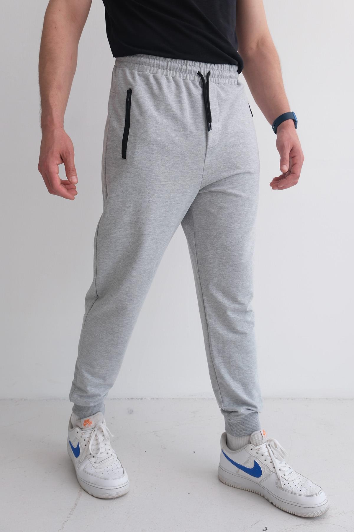 Men’s Regular Fit Cotton Cuffed Tapered Sweatpants - Grey