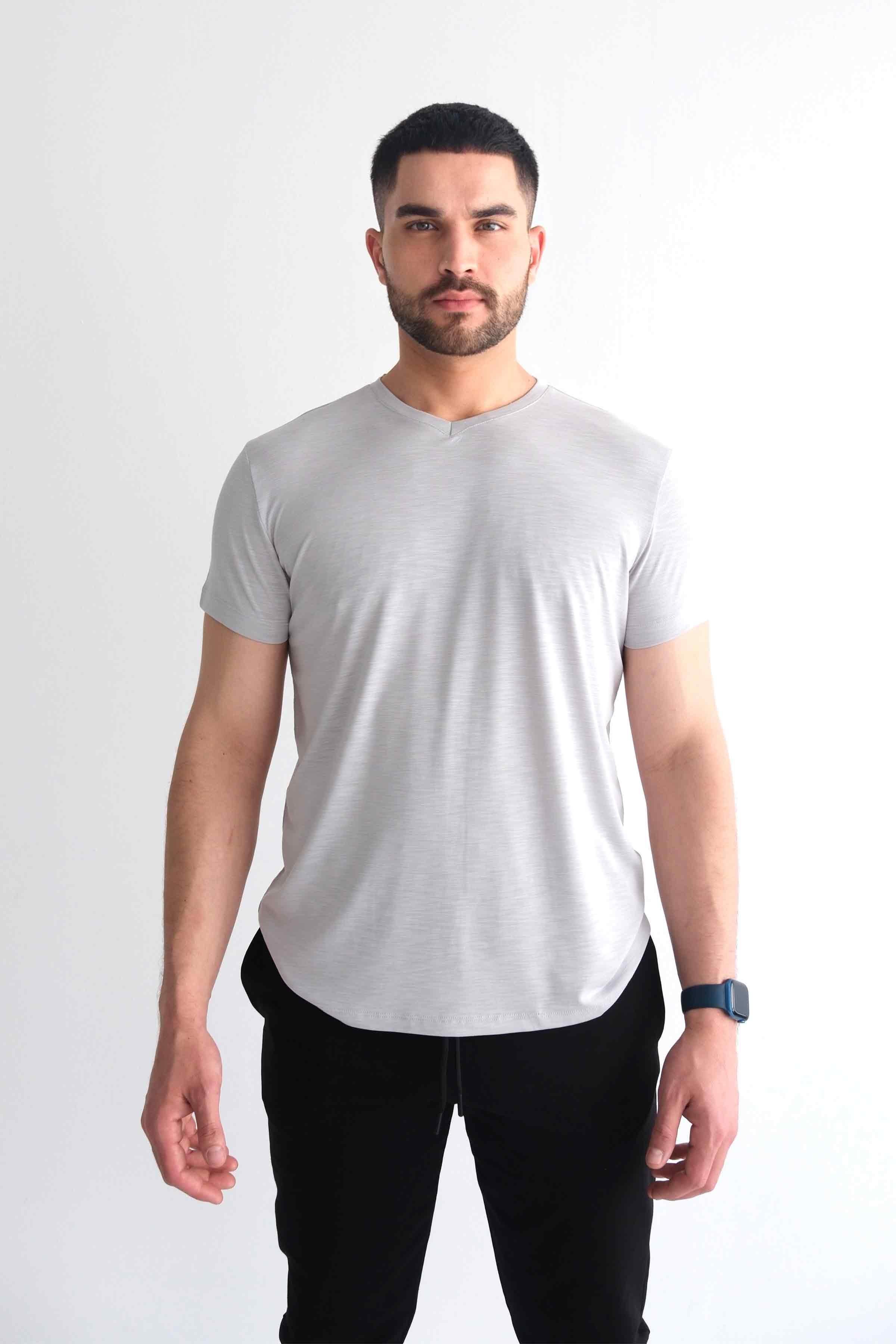 Men’s V-Neck Slub Modal-Cotton Regular Fit Basic T-Shirt - Grey