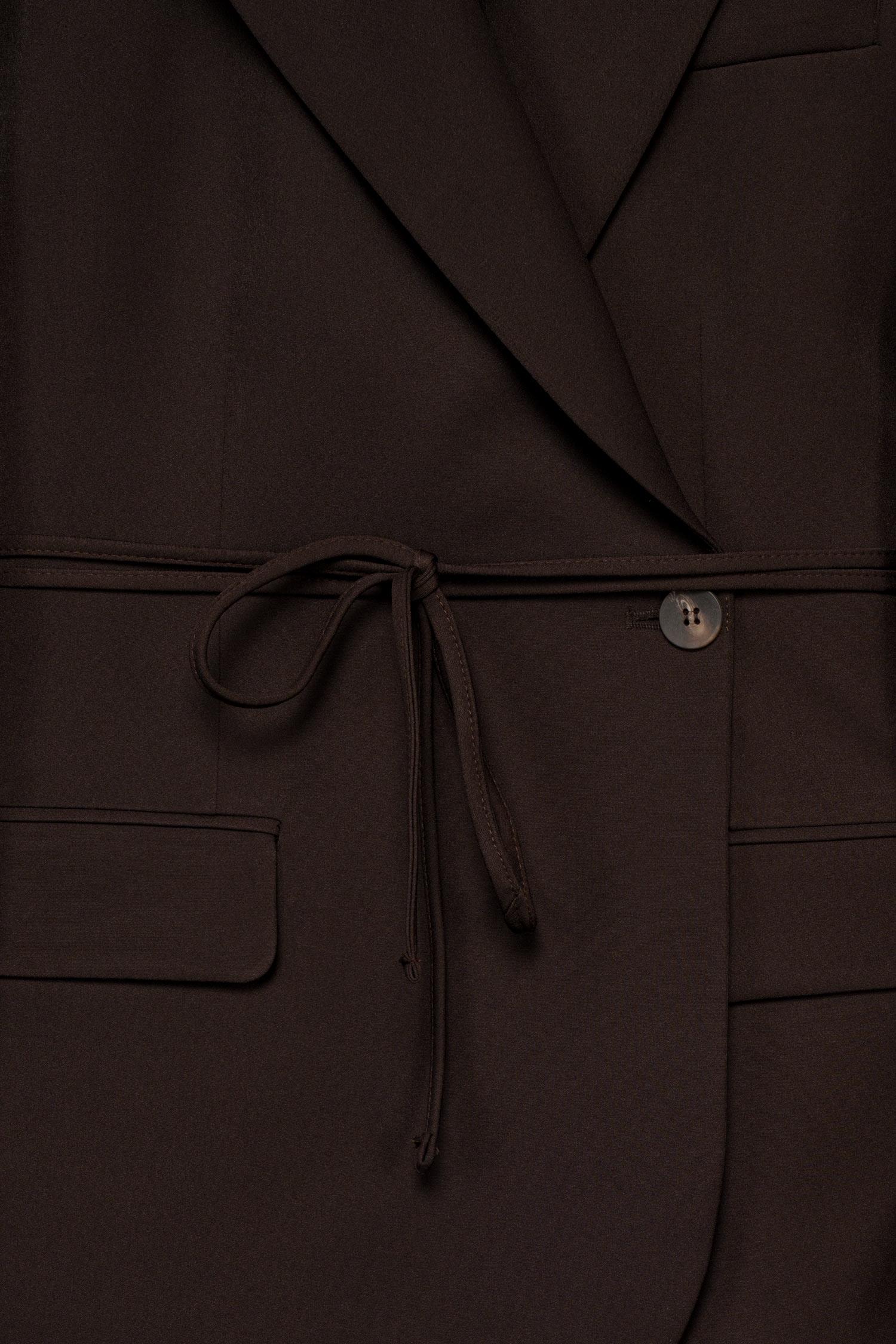 Kadın Acı Kahve Bağcıklı Dokuma Blazer-Thalure