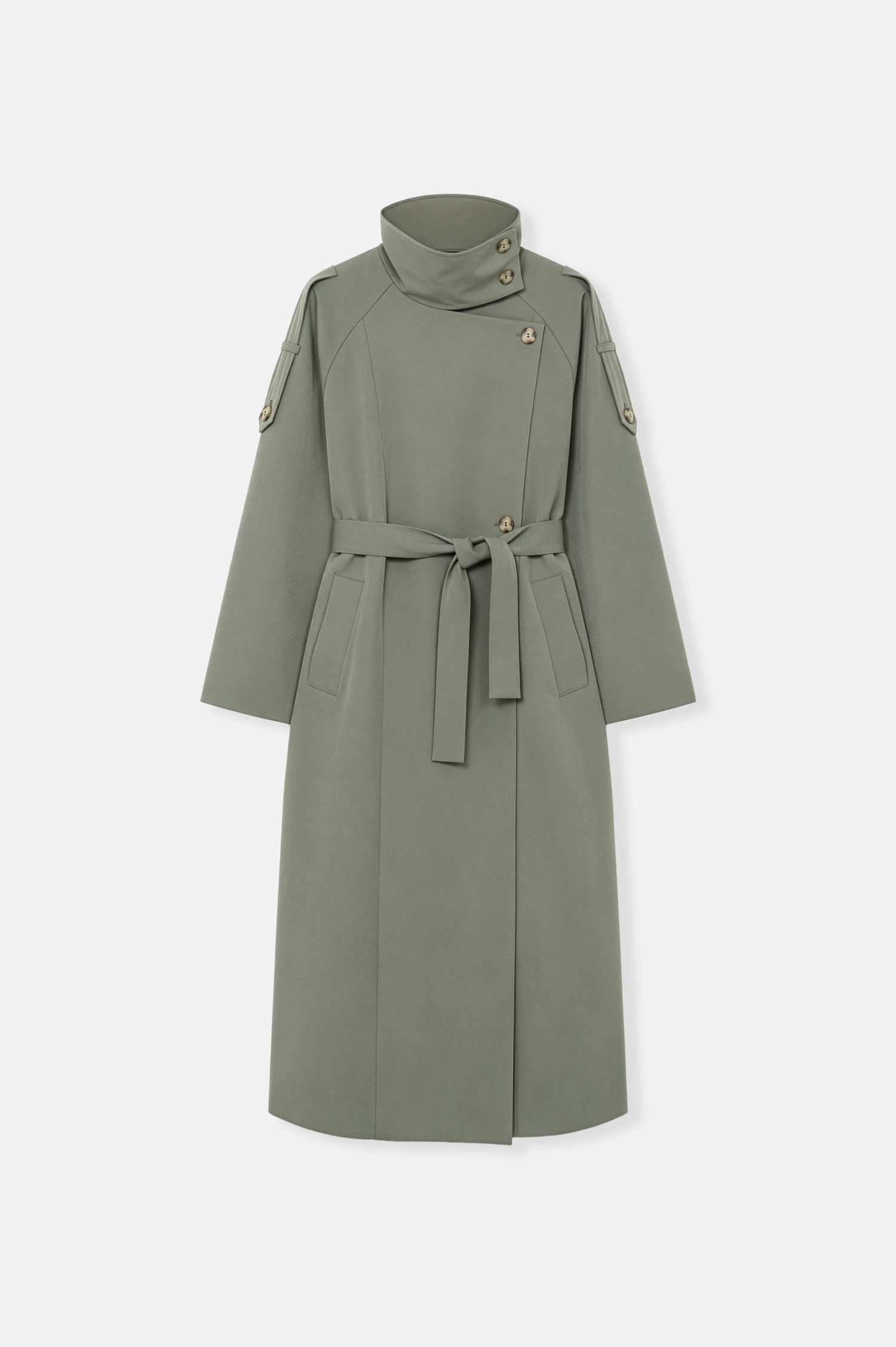 Kadın Açık Haki Dik Yaka Oversize Trençkot-Thalure