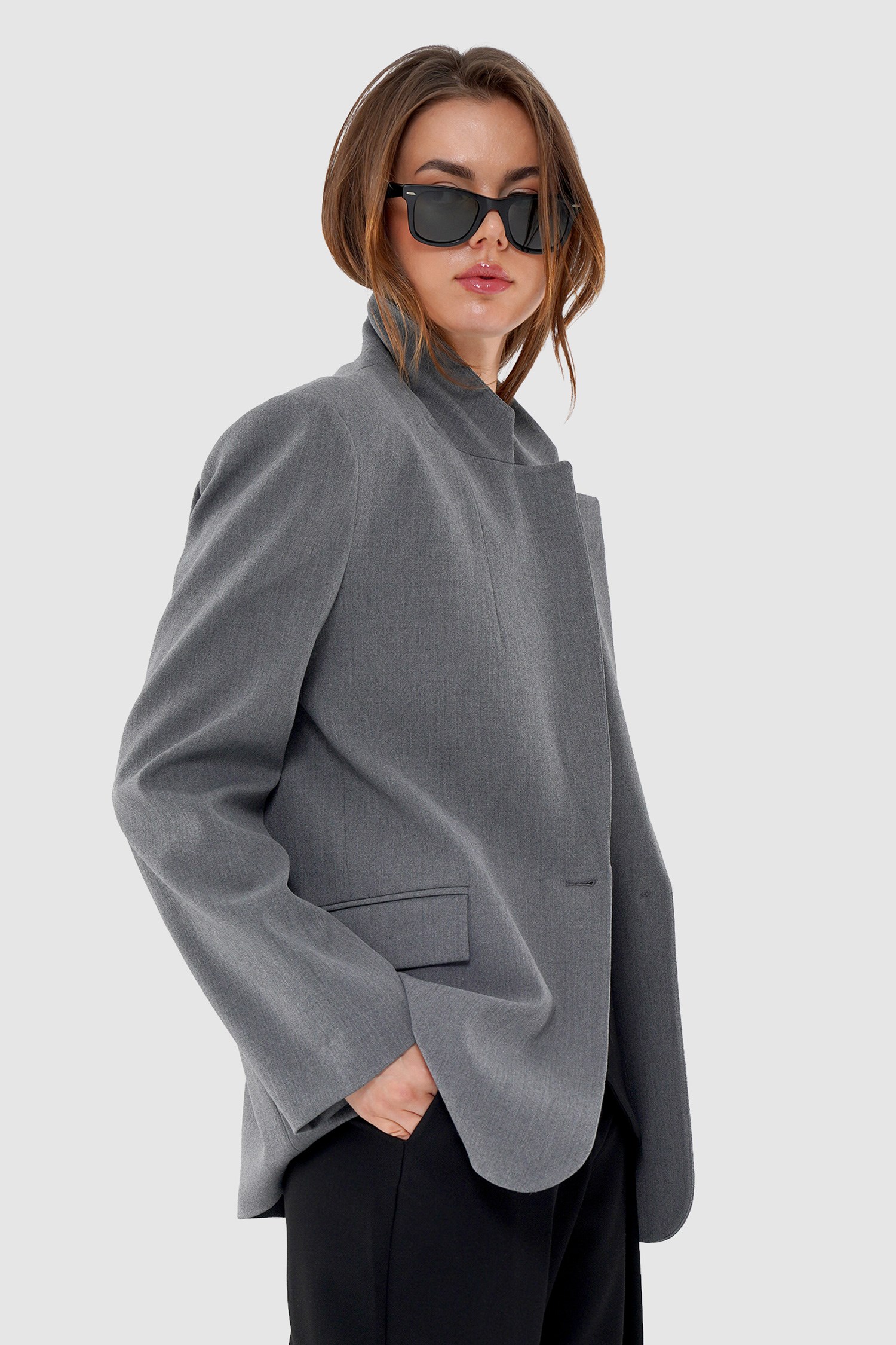 Kadın Antrasit Tek Düğmeli Oversize Blazer-Thalure