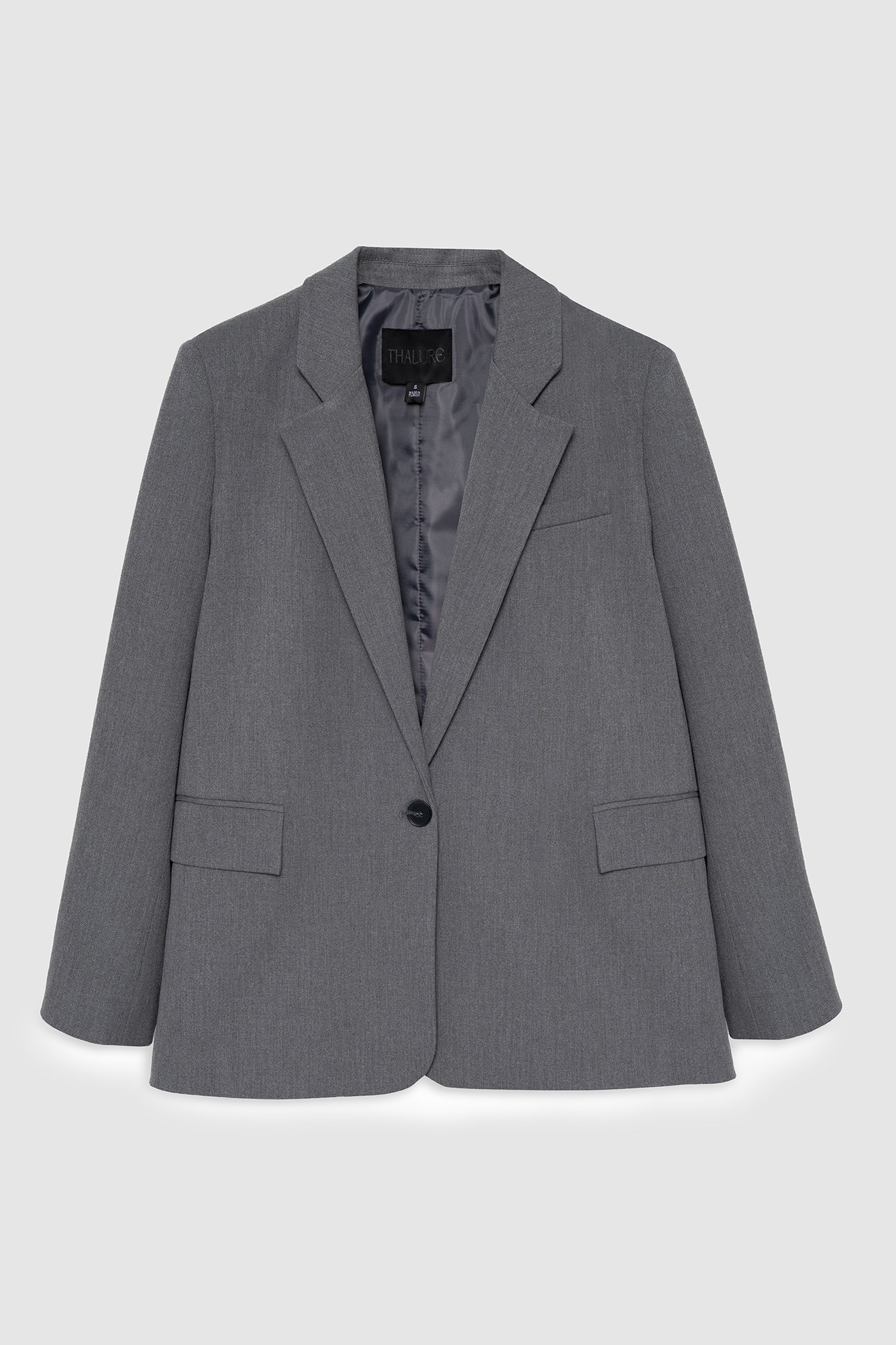 Kadın Antrasit Tek Düğmeli Oversize Blazer-Thalure