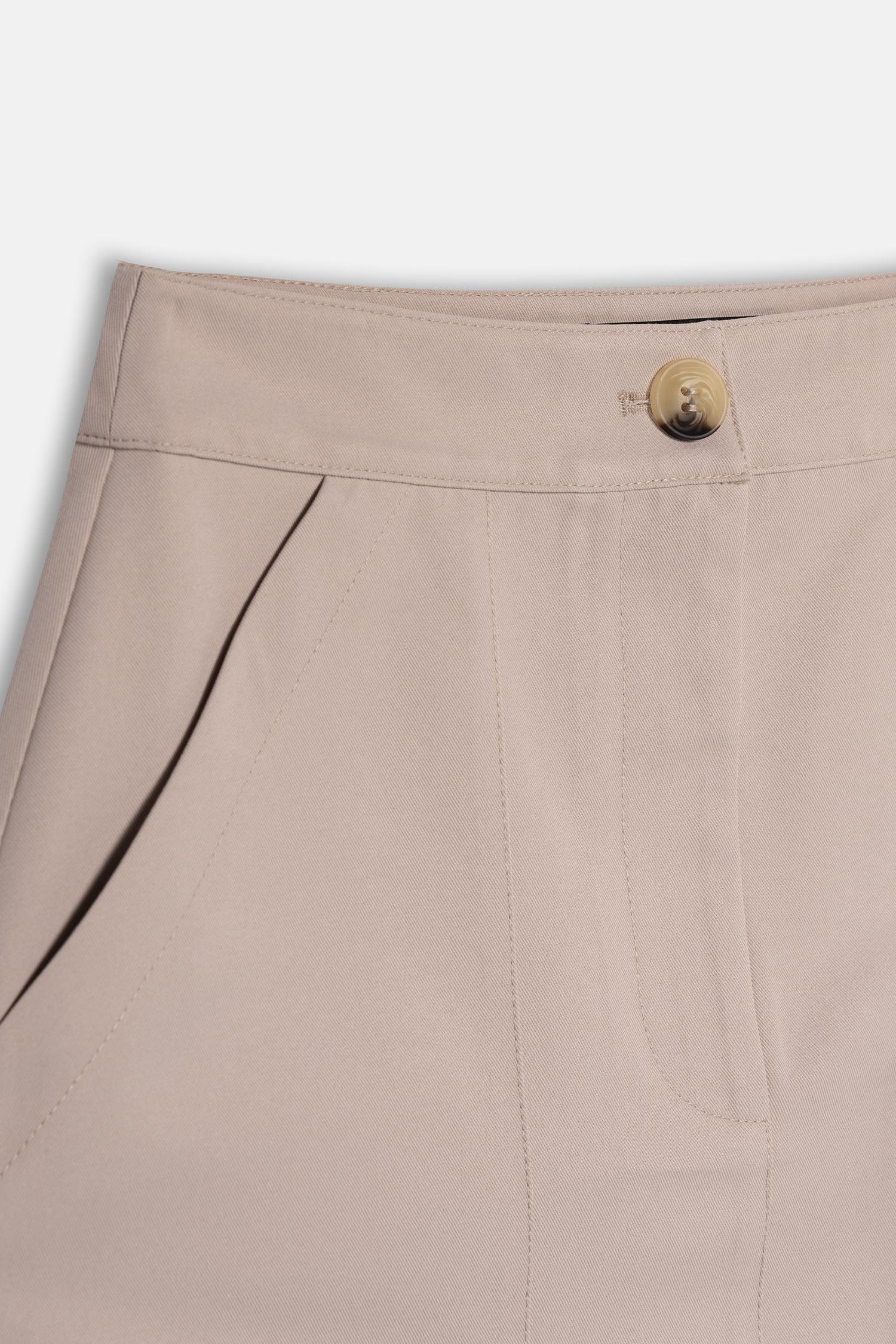 Kadın Bej Cepli Gabardin Mini Etek-Thalure