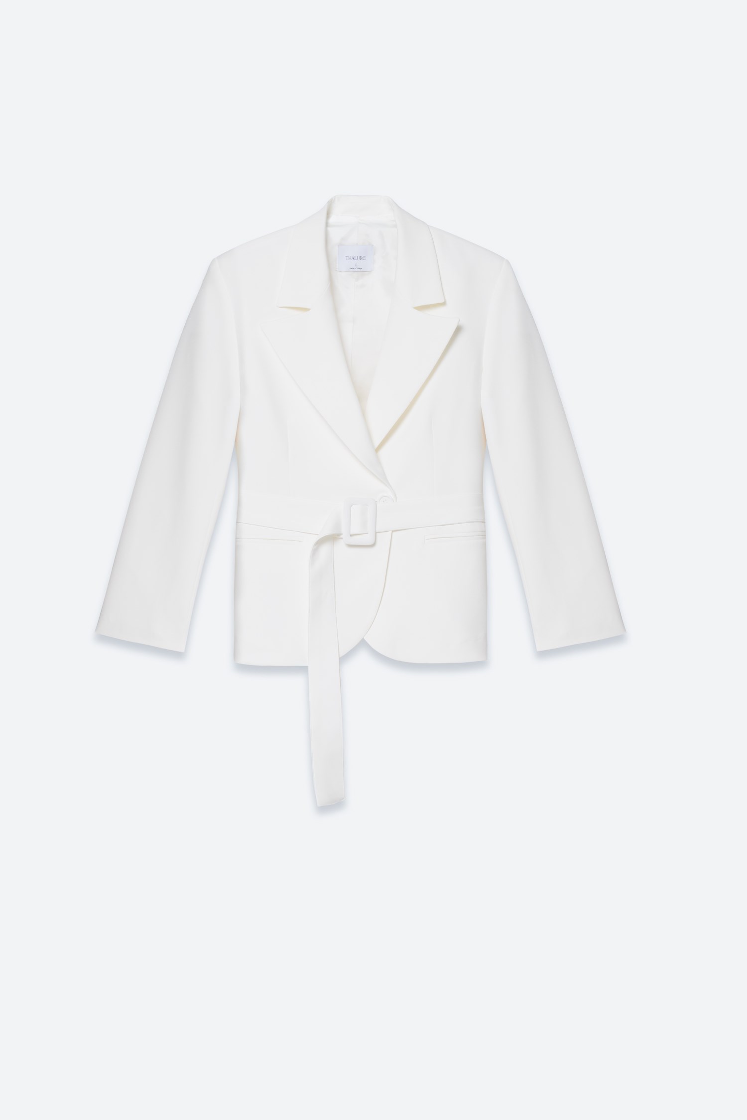 Kadın Beyaz Beli Kemer Detaylı Blazer -Thalure