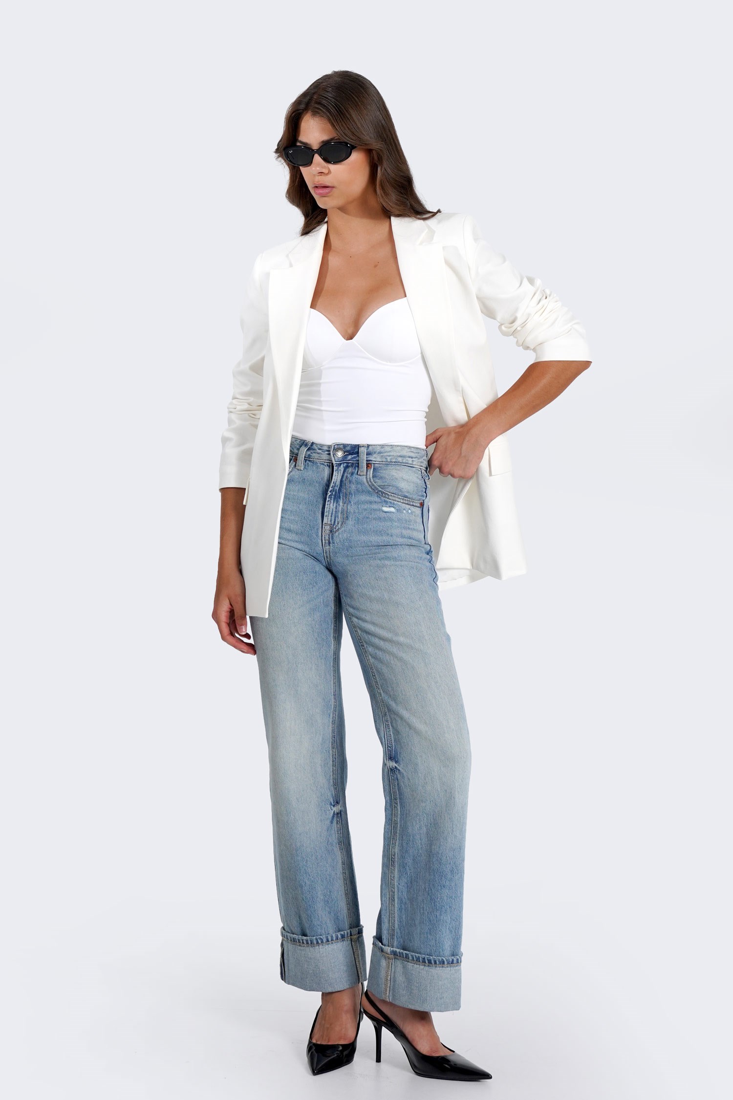 Kadın Beyaz Keten Blazer