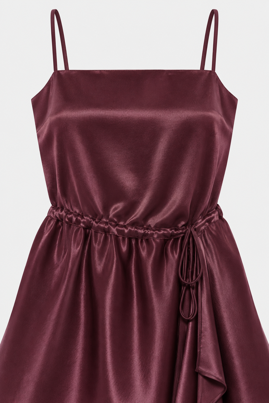 Kadın Bordo Askılı Saten Mini Elbise-Thalure