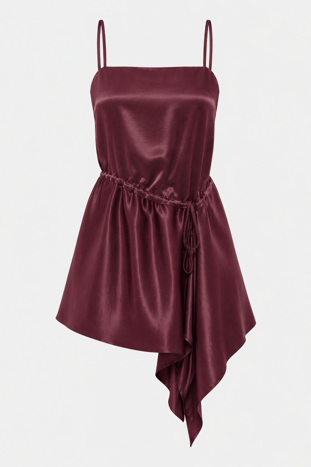 Kadın Bordo Askılı Saten Mini Elbise-Thalure