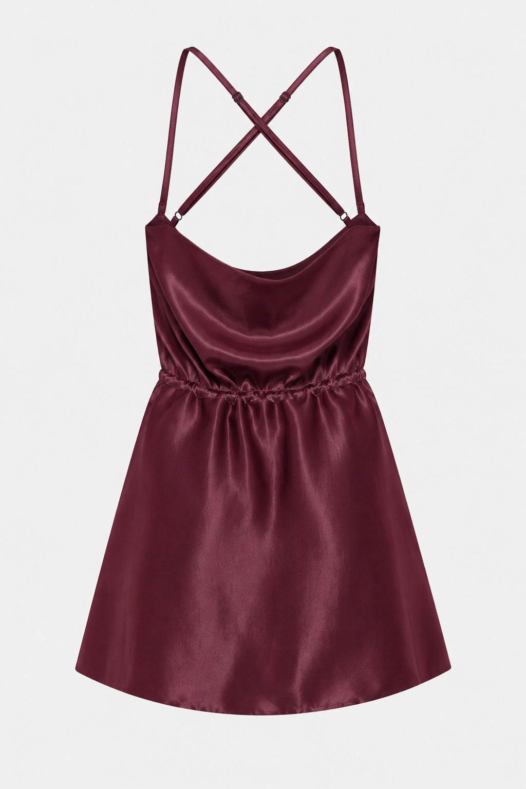 Kadın Bordo Askılı Saten Mini Elbise-Thalure