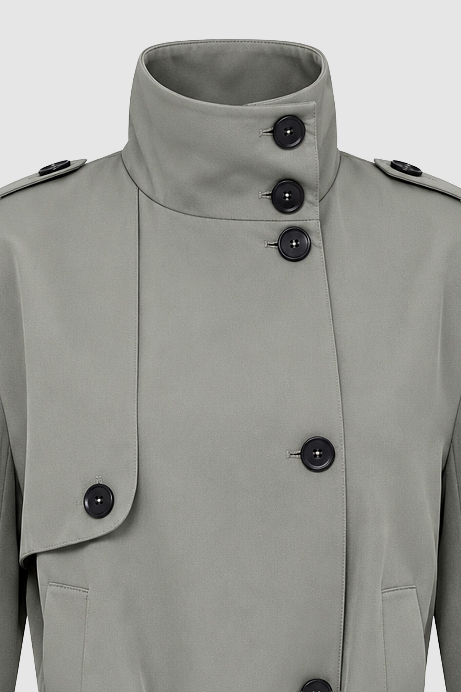 Kadın Çağla Yeşili Dik Yaka Oversize Kısa Trençkot-Thalure