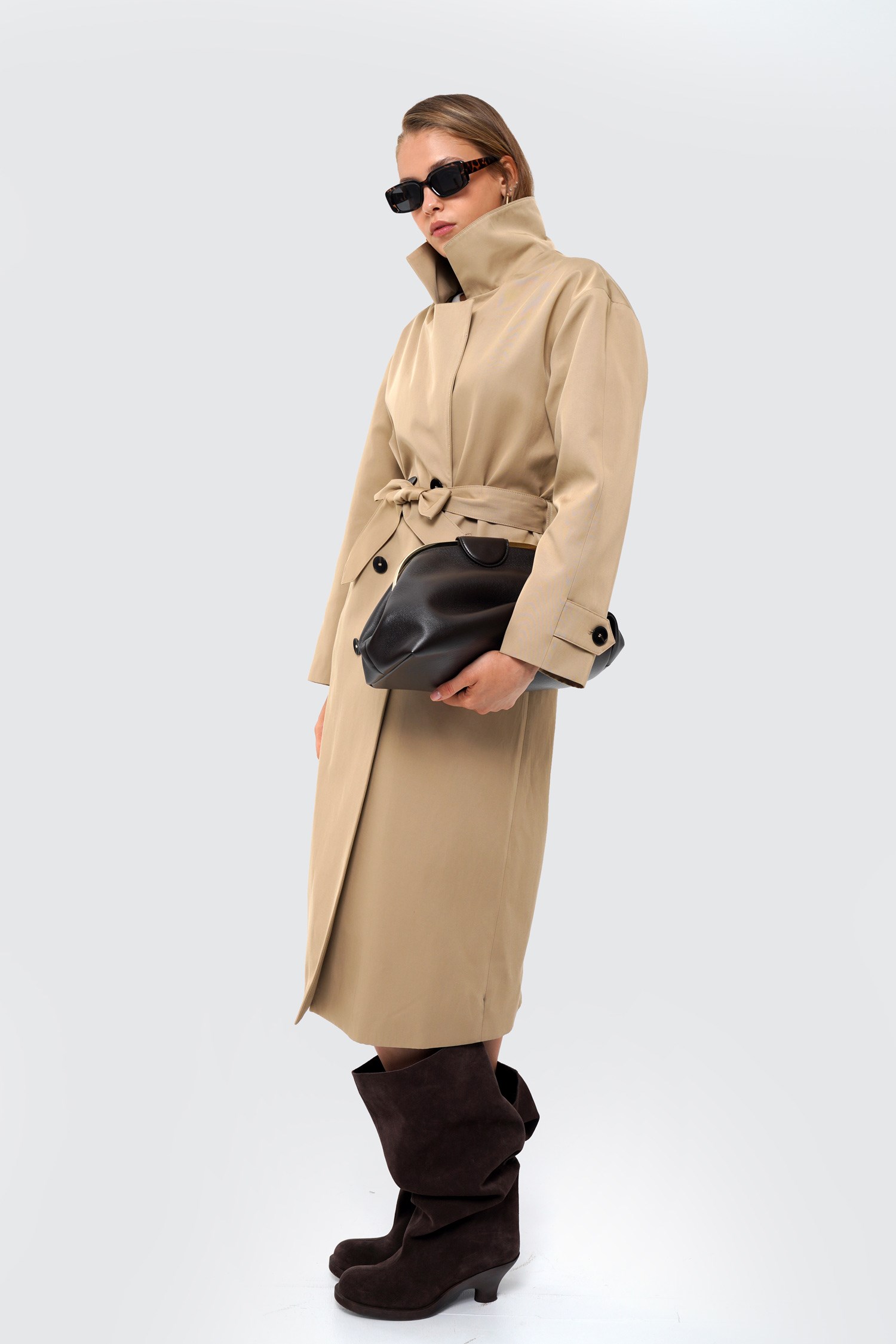 Kadın Camel Oversize Kuşaklı Trençkot-Thalure