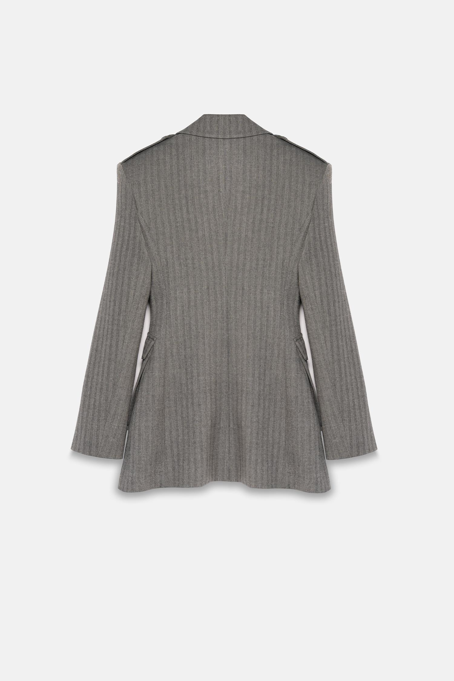 Kadın Gri Körüklü Cepli Apoletli Blazer-Thalure