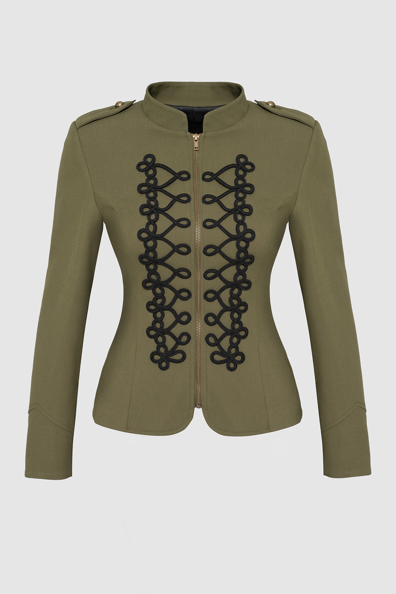 Kadın Haki Süslü Fit Blazer-Thalure