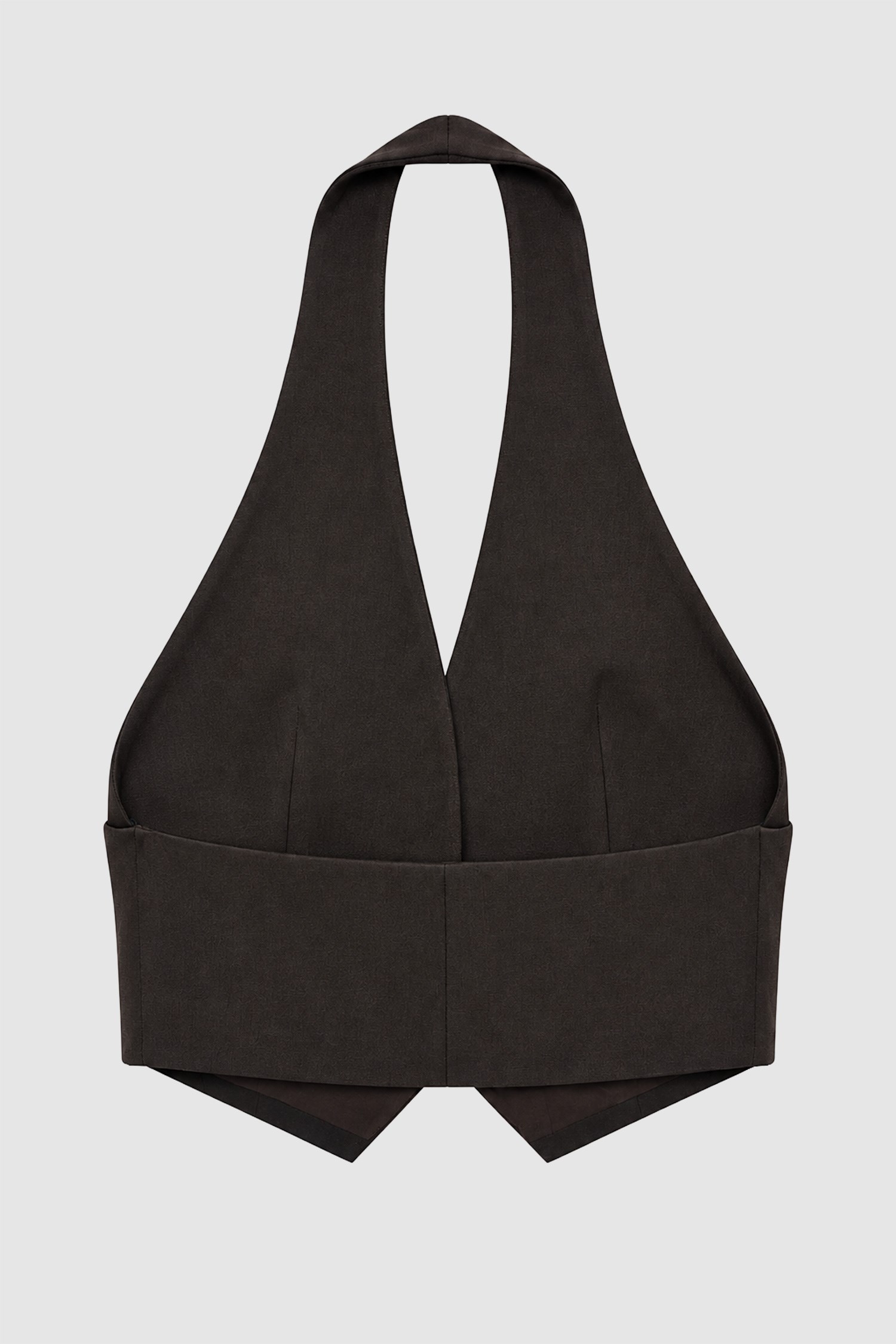Kadın Kahverengi Halter Yaka Düğmeli Crop Yelek-Thalure