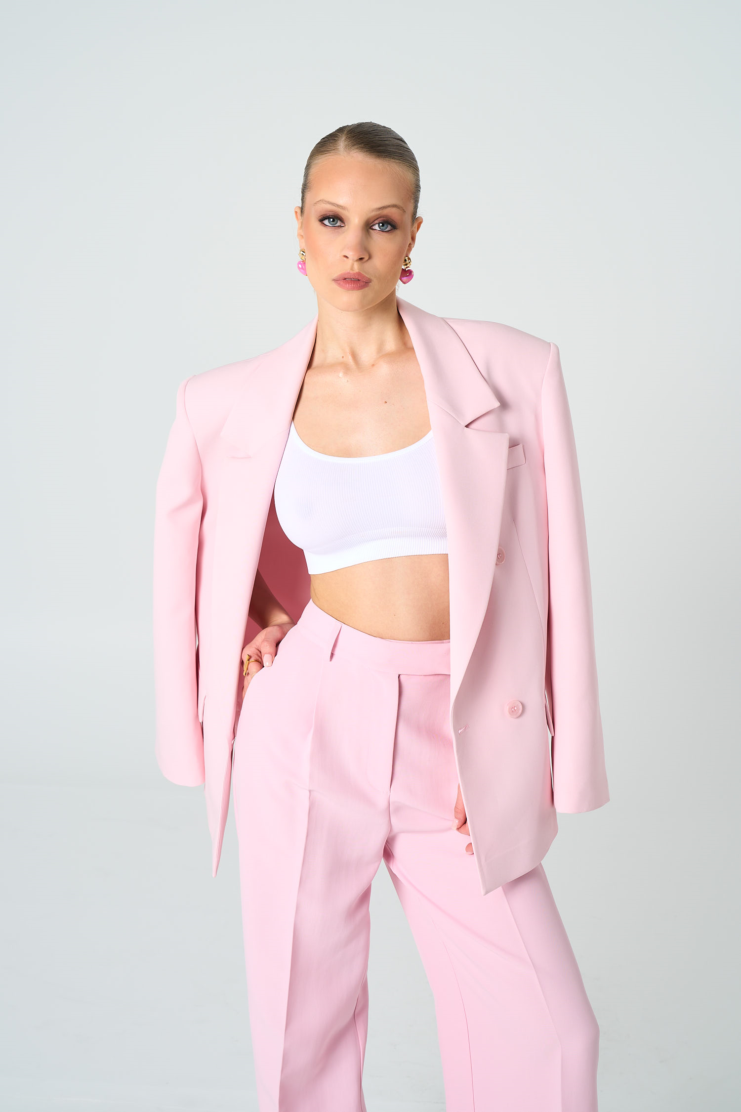 Kadın Pembe Oversize Kruvaze Blazer
