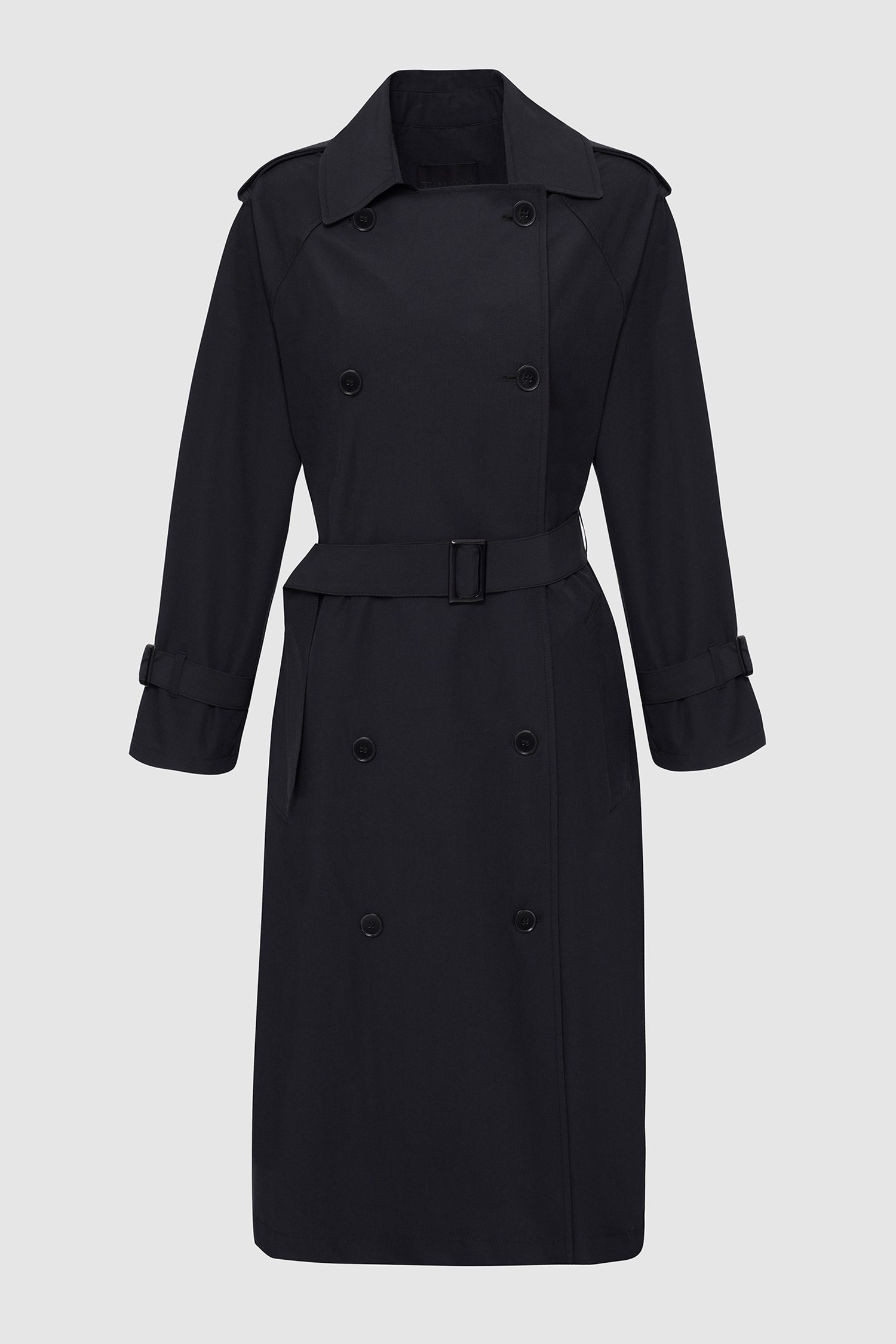 Kadın Siyah Apoletli Kruvaze Oversize Trençkot-Thalure