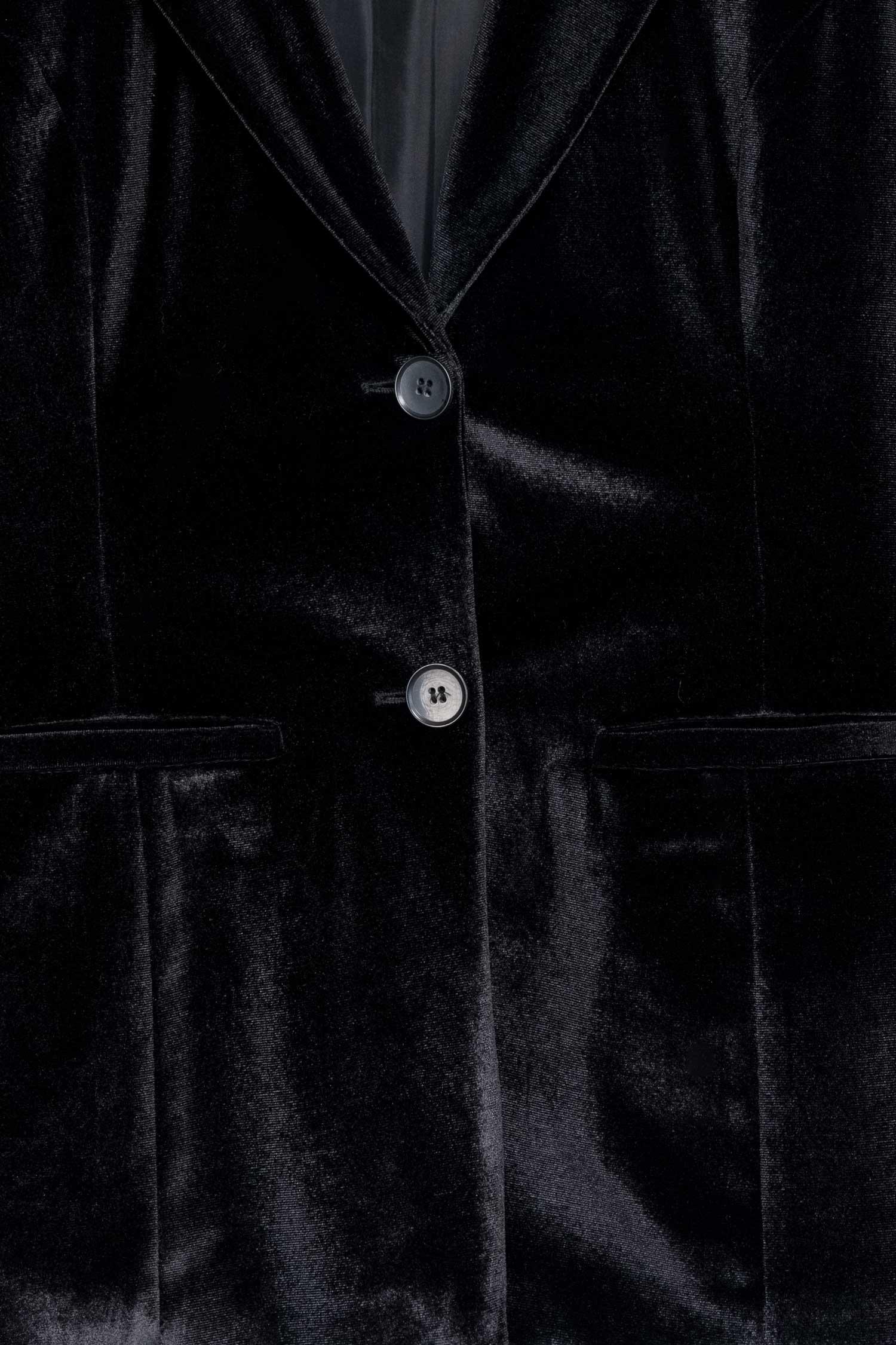 Kadın Siyah Balon Kol Kadife Blazer-Thalure