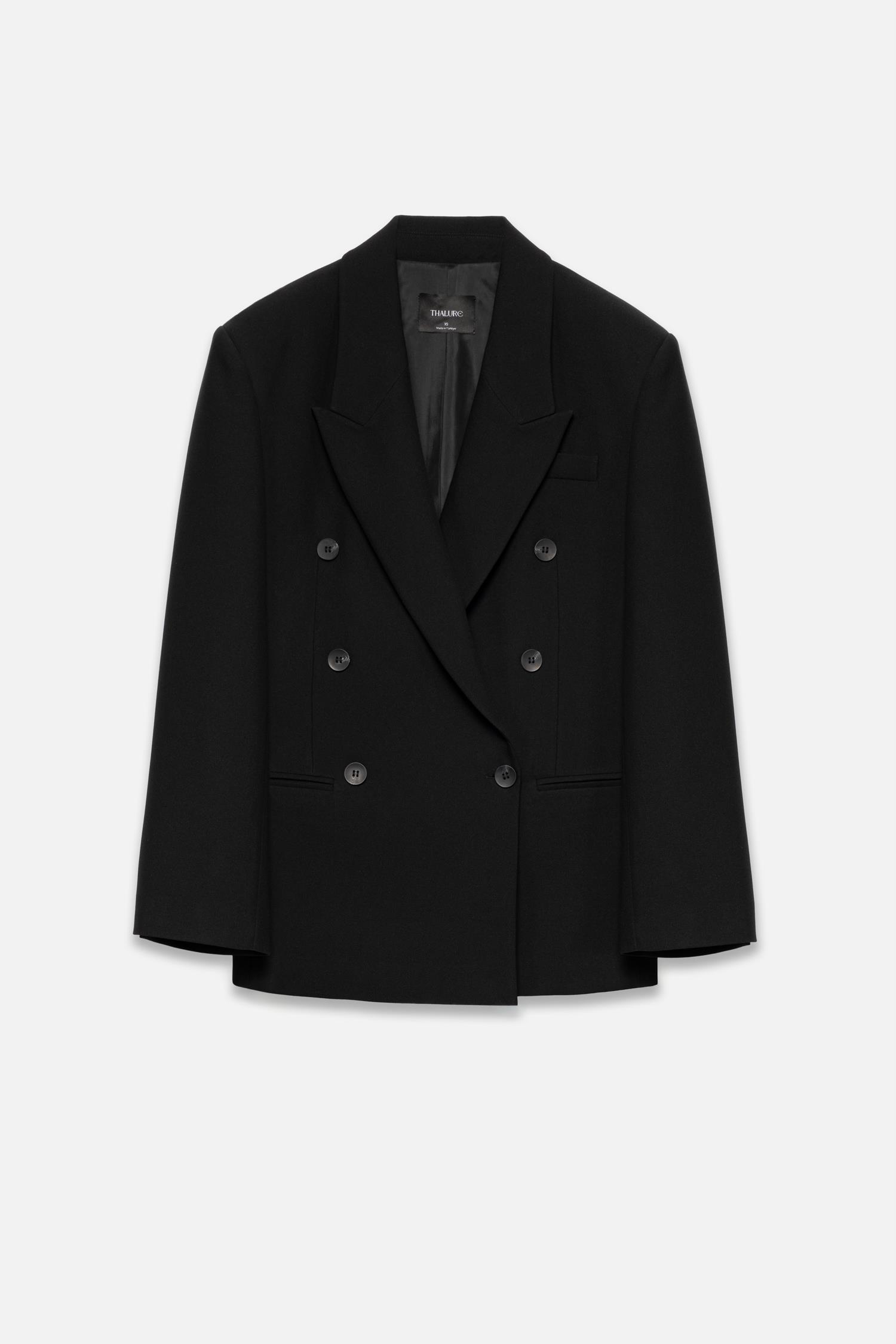 Kadın Siyah Basene Oturan Oversize Blazer-Thalure
