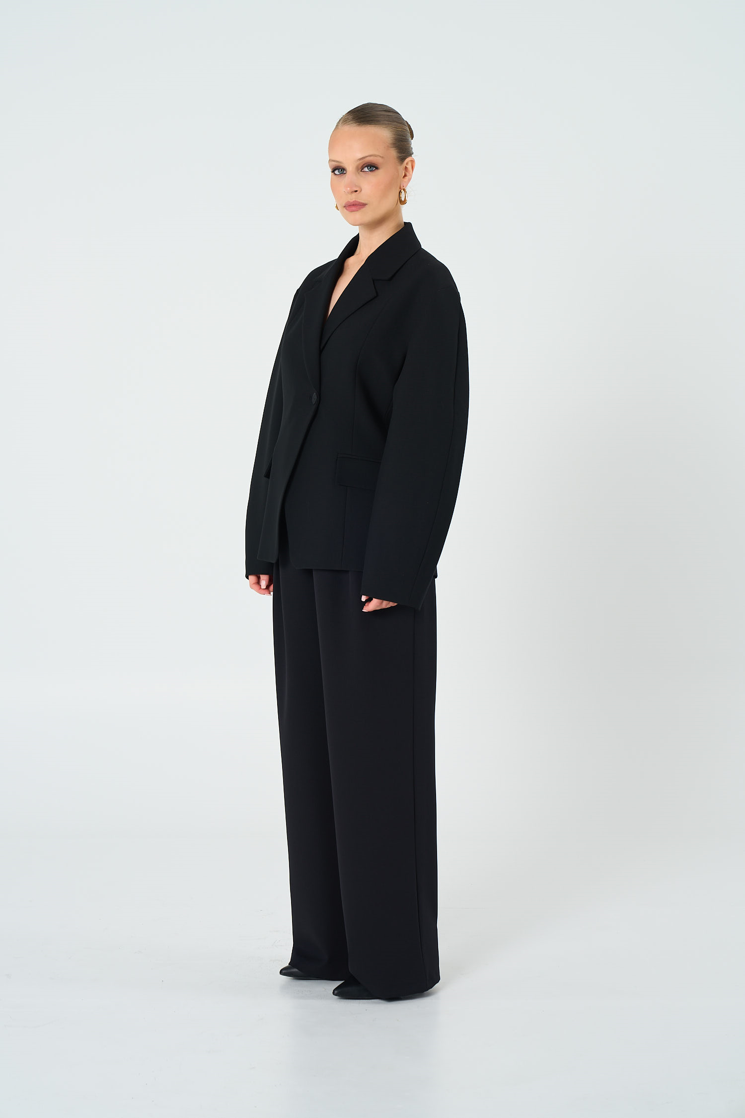 Kadın Siyah Bele Oturan Blazer-Thalure