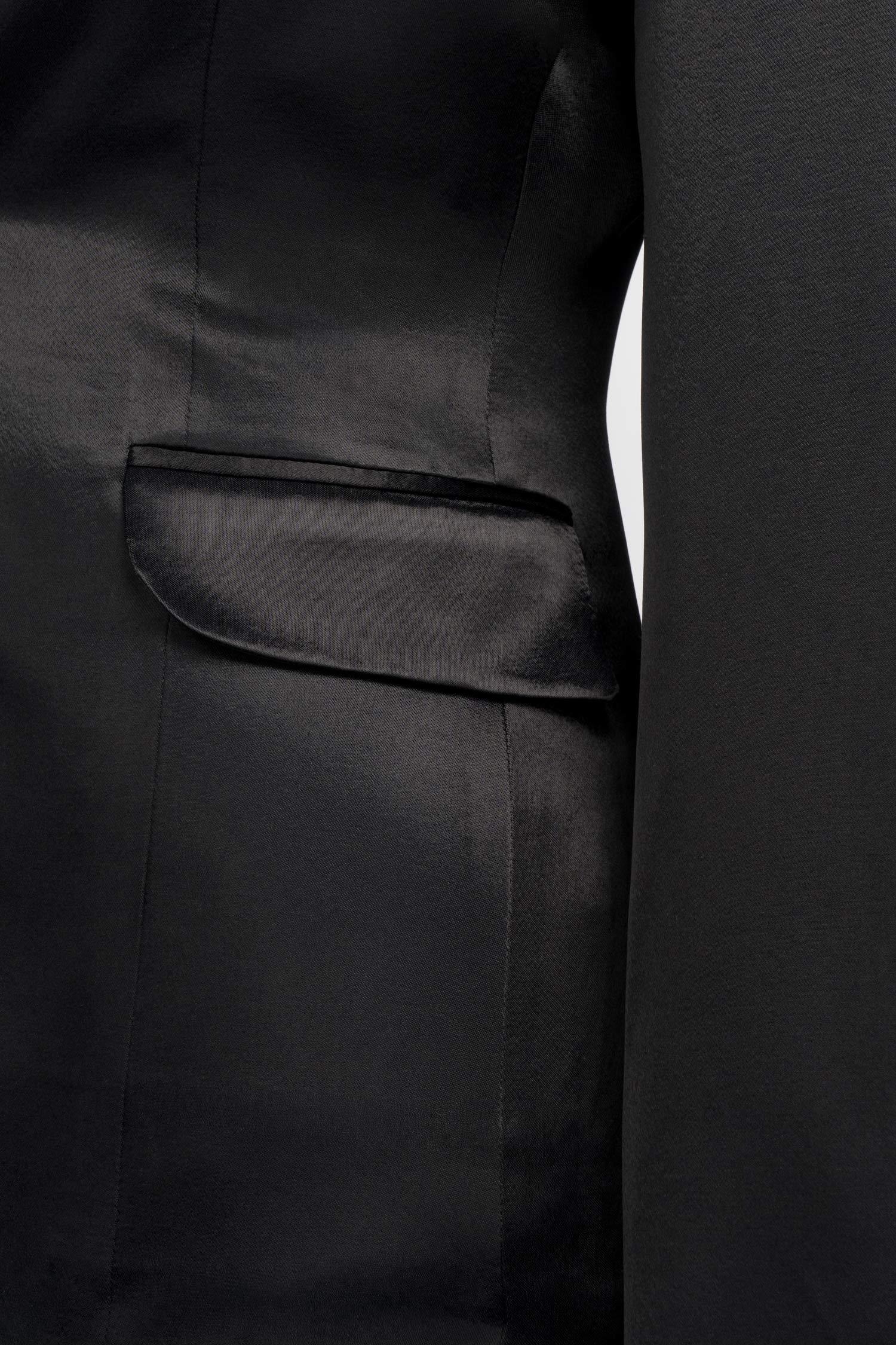 Kadın Siyah Bele Oturan Saten Blazer-Thalure