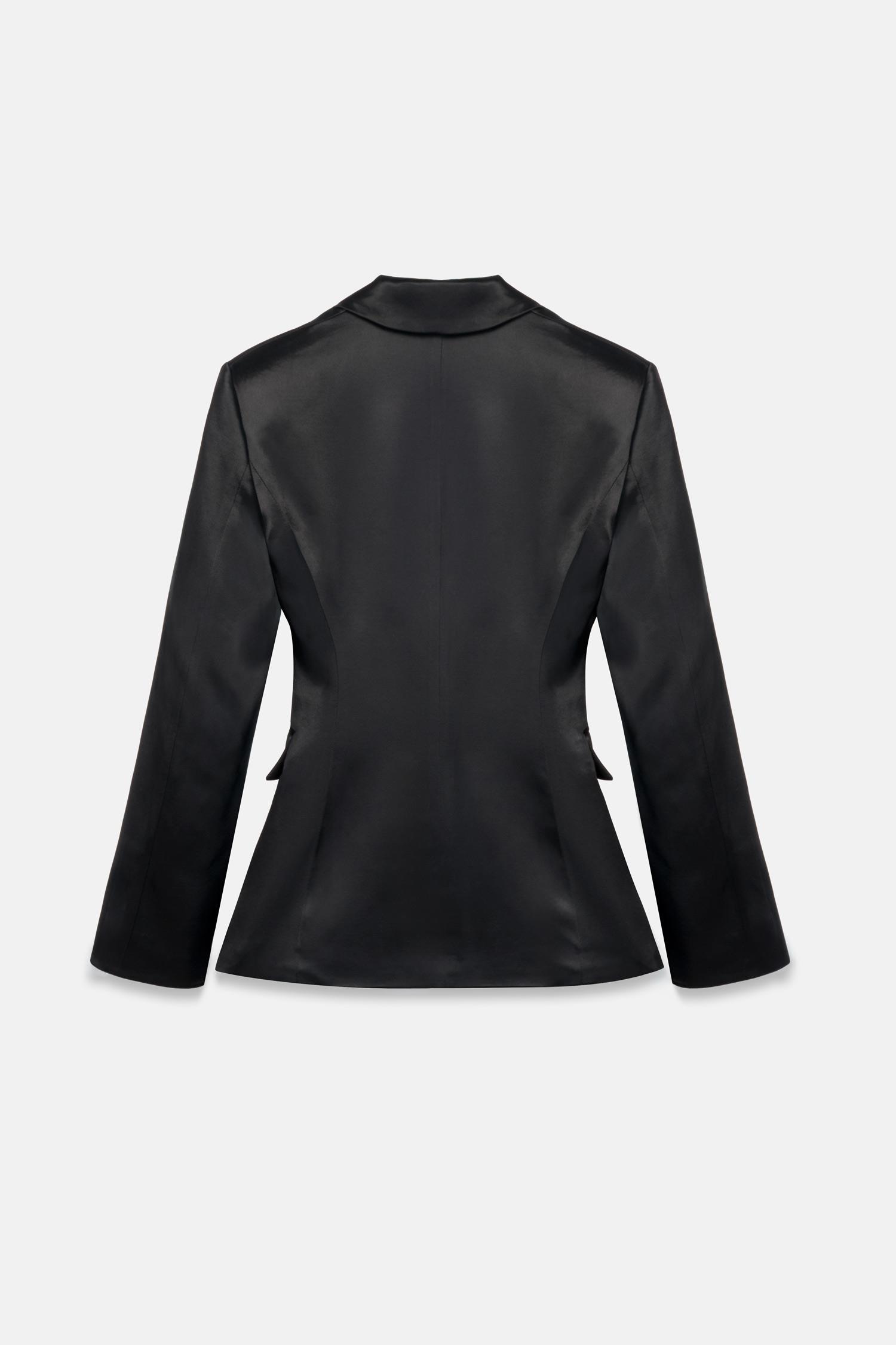 Kadın Siyah Bele Oturan Saten Blazer-Thalure