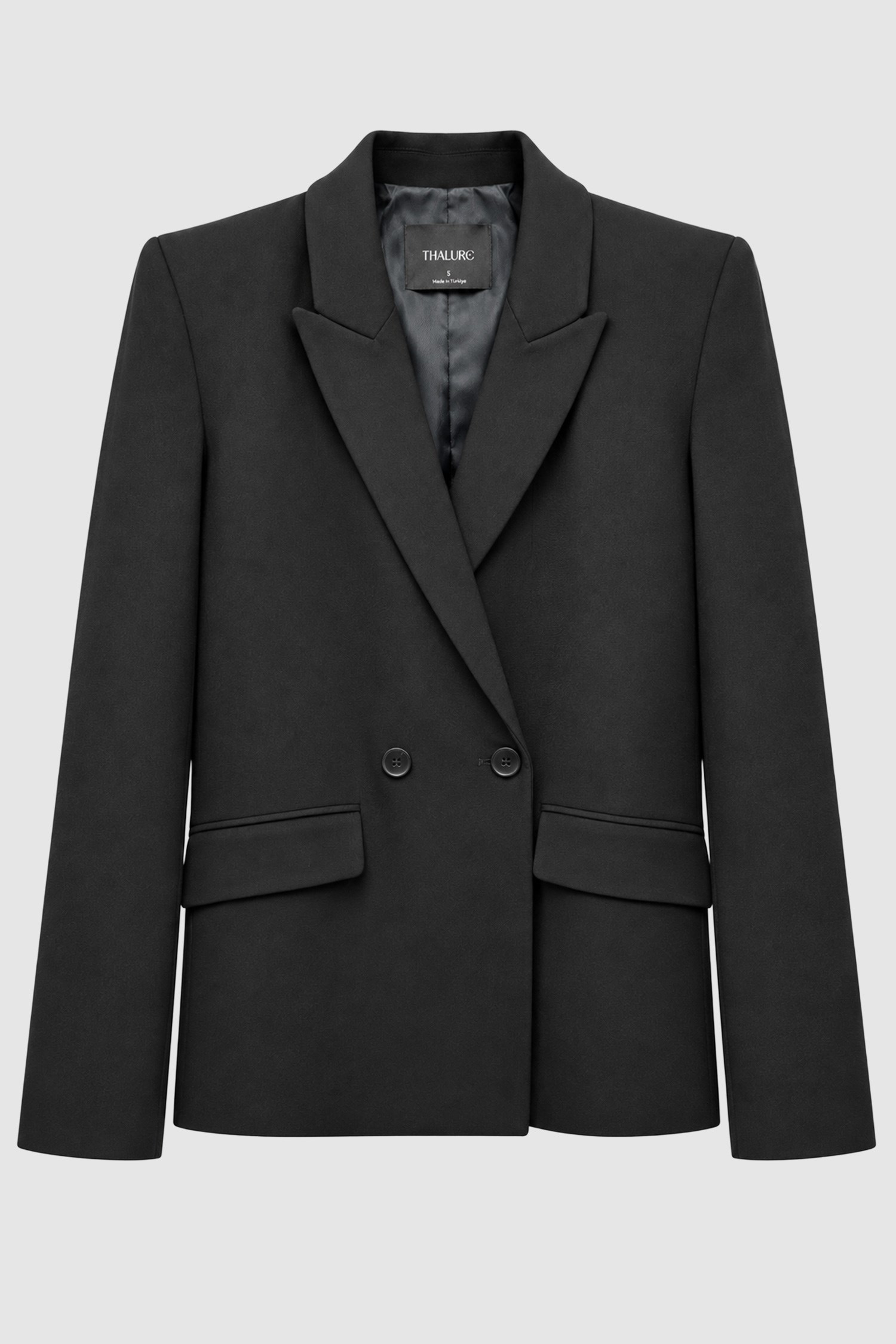 Kadın Siyah Çift Düğmeli Oversize Blazer-Thalure