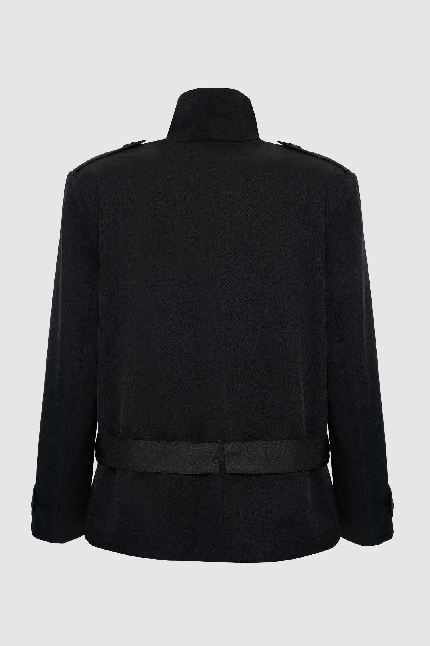 Kadın Siyah Dik Yaka Oversize Kısa Trençkot-Thalure