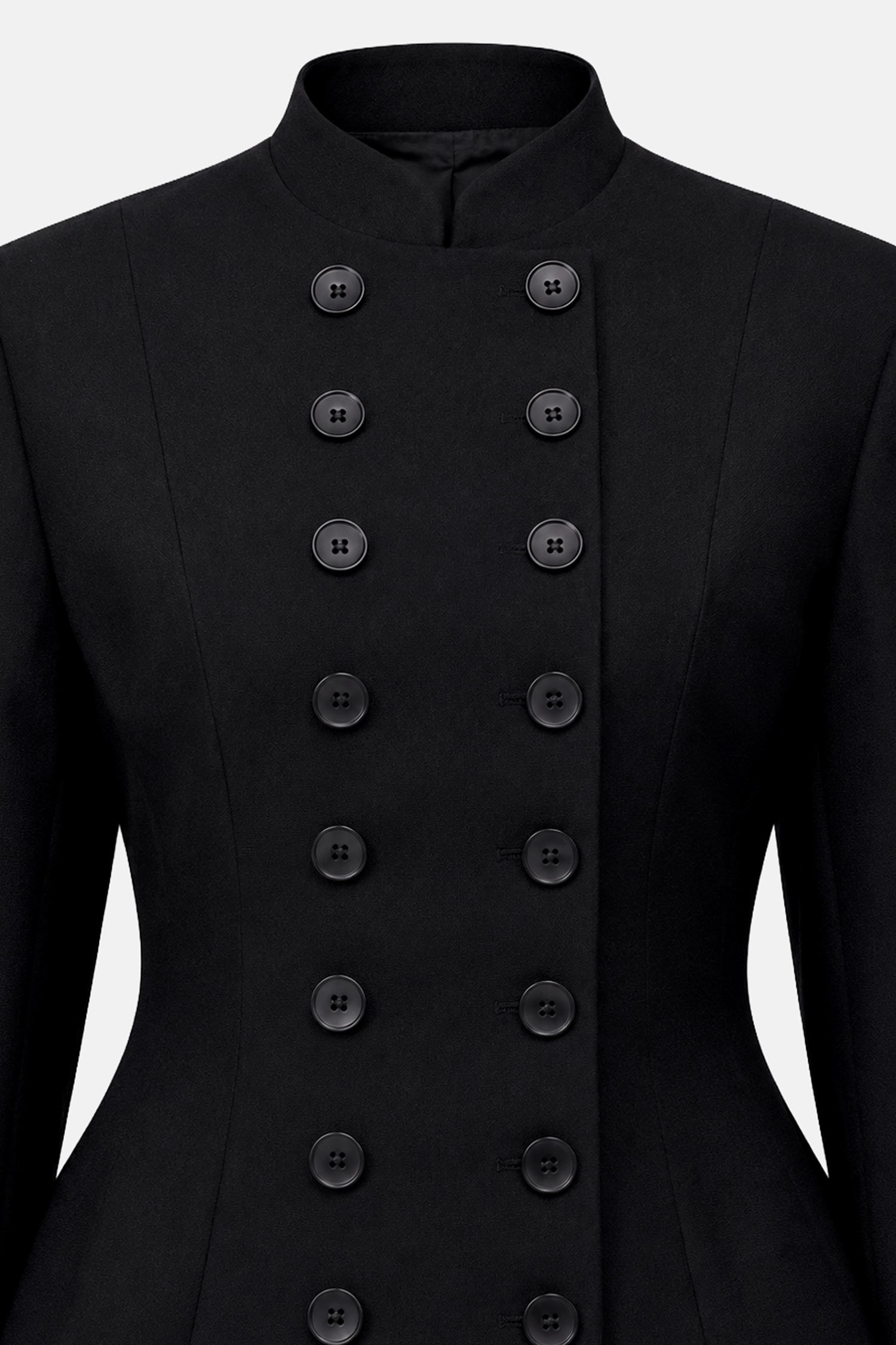 Kadın Siyah Kruvaze Düğmeli Peplum Blazer-Thalure