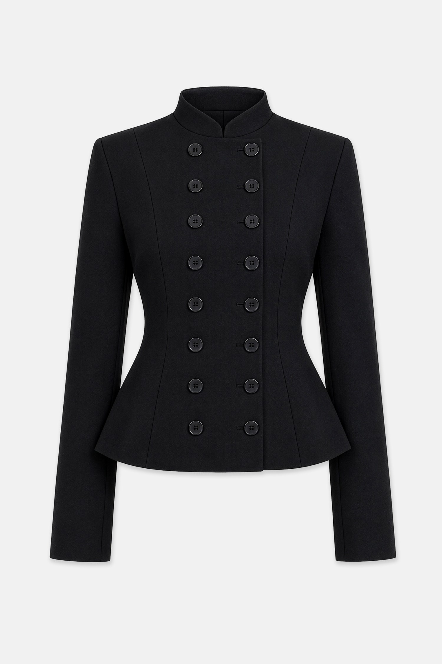 Kadın Siyah Kruvaze Düğmeli Peplum Blazer-Thalure